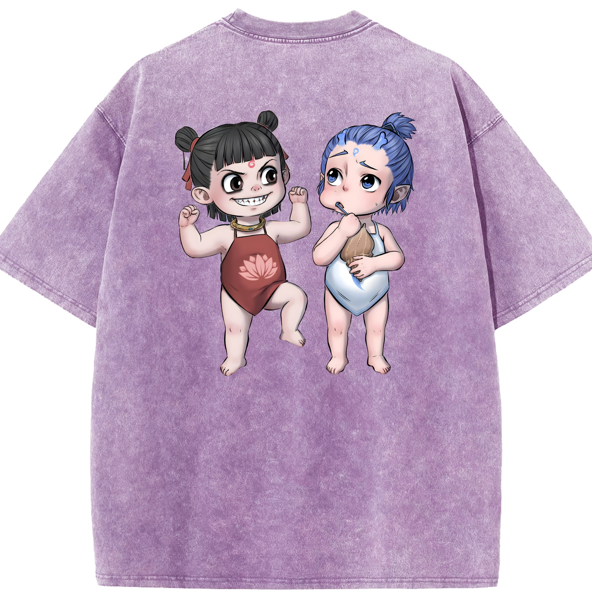 （画像用） Ne Zha 2 ナタ 魔童の大暴れ 綿100% ヴィンテージ風 半袖Tシャツ（背面プリント）