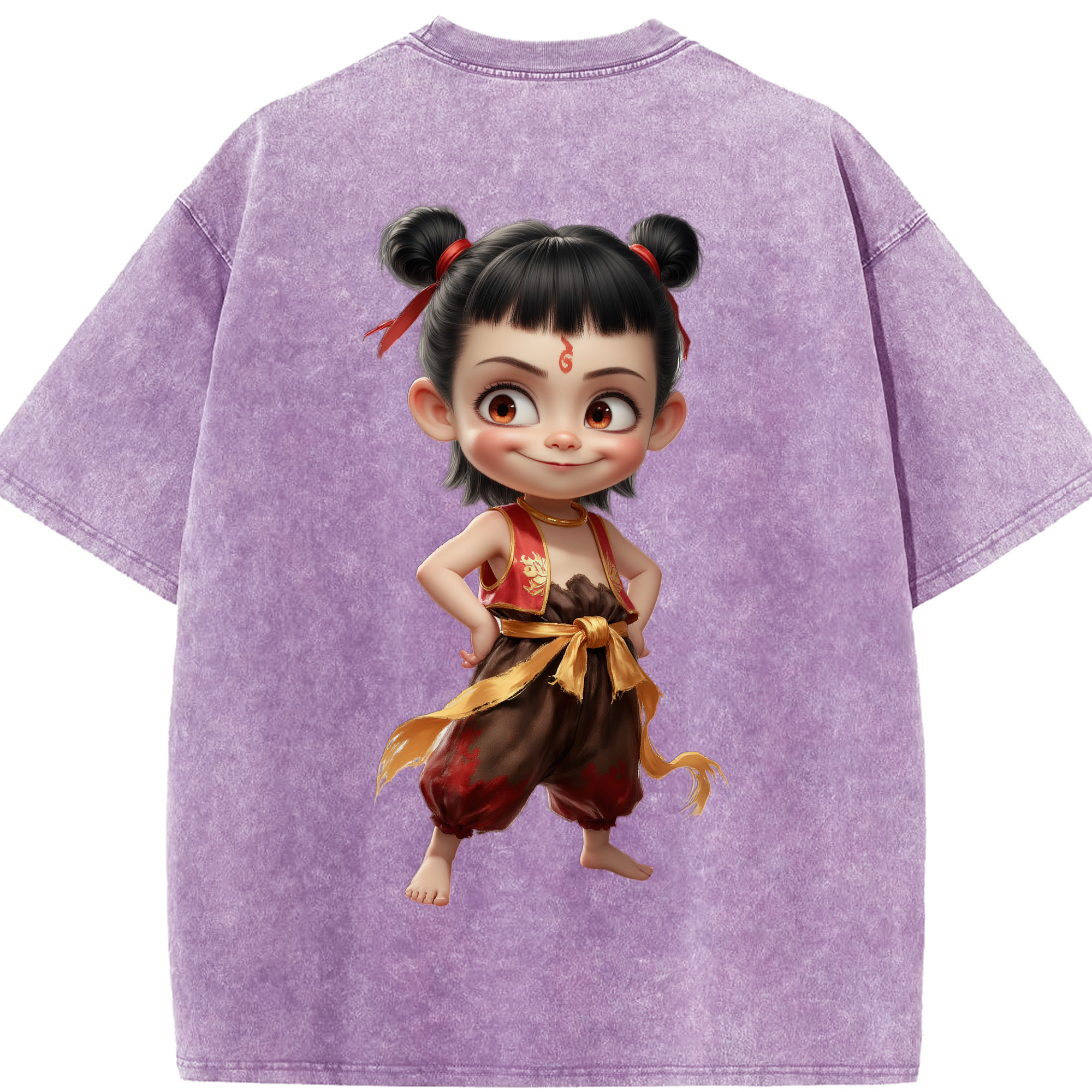 （画像用） Ne Zha 2 ナタ 魔童の大暴れ 綿100% ヴィンテージ風 半袖Tシャツ（背面プリント）