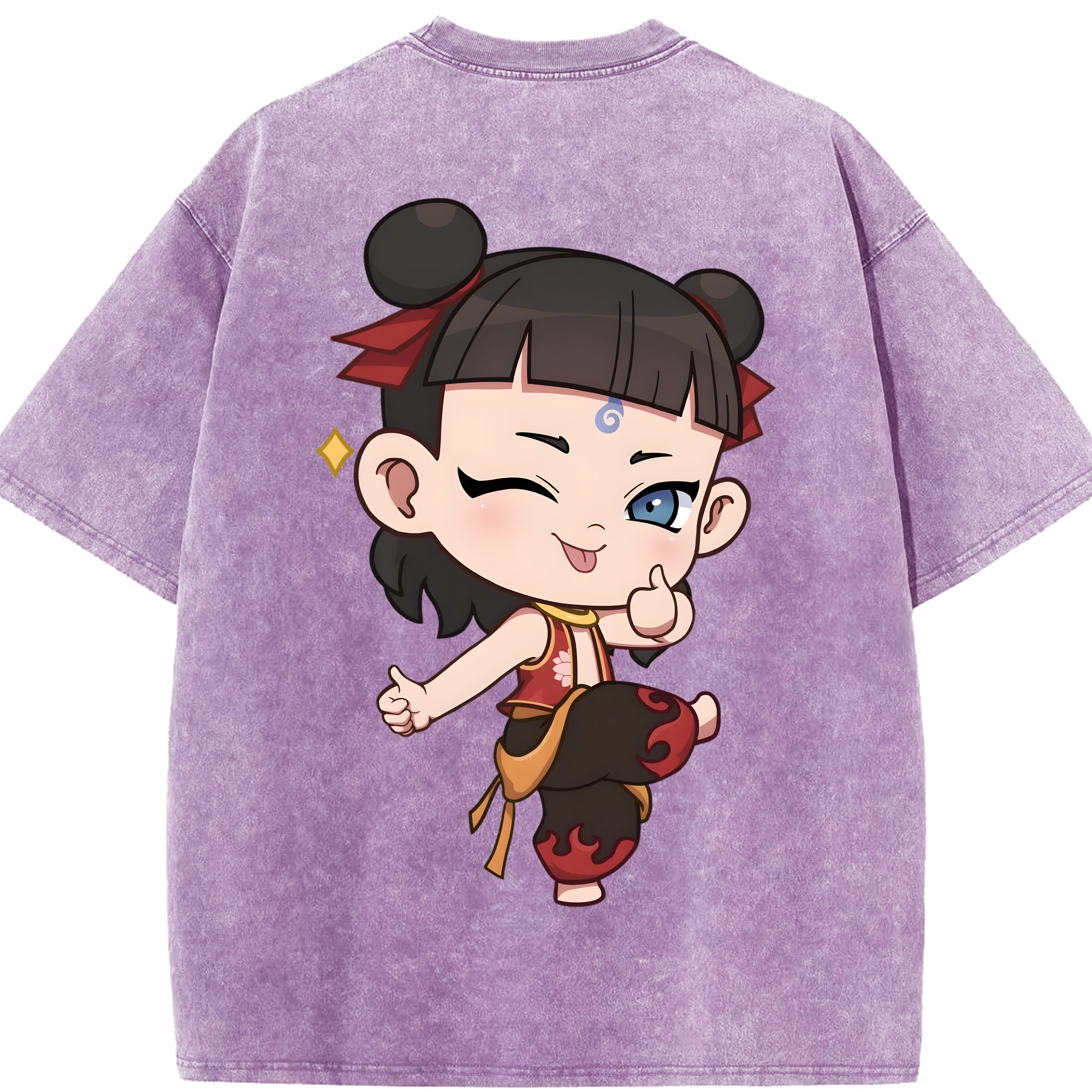 （画像用） Ne Zha 2 ナタ 魔童の大暴れ 綿100% ヴィンテージ風 半袖Tシャツ（背面プリント）