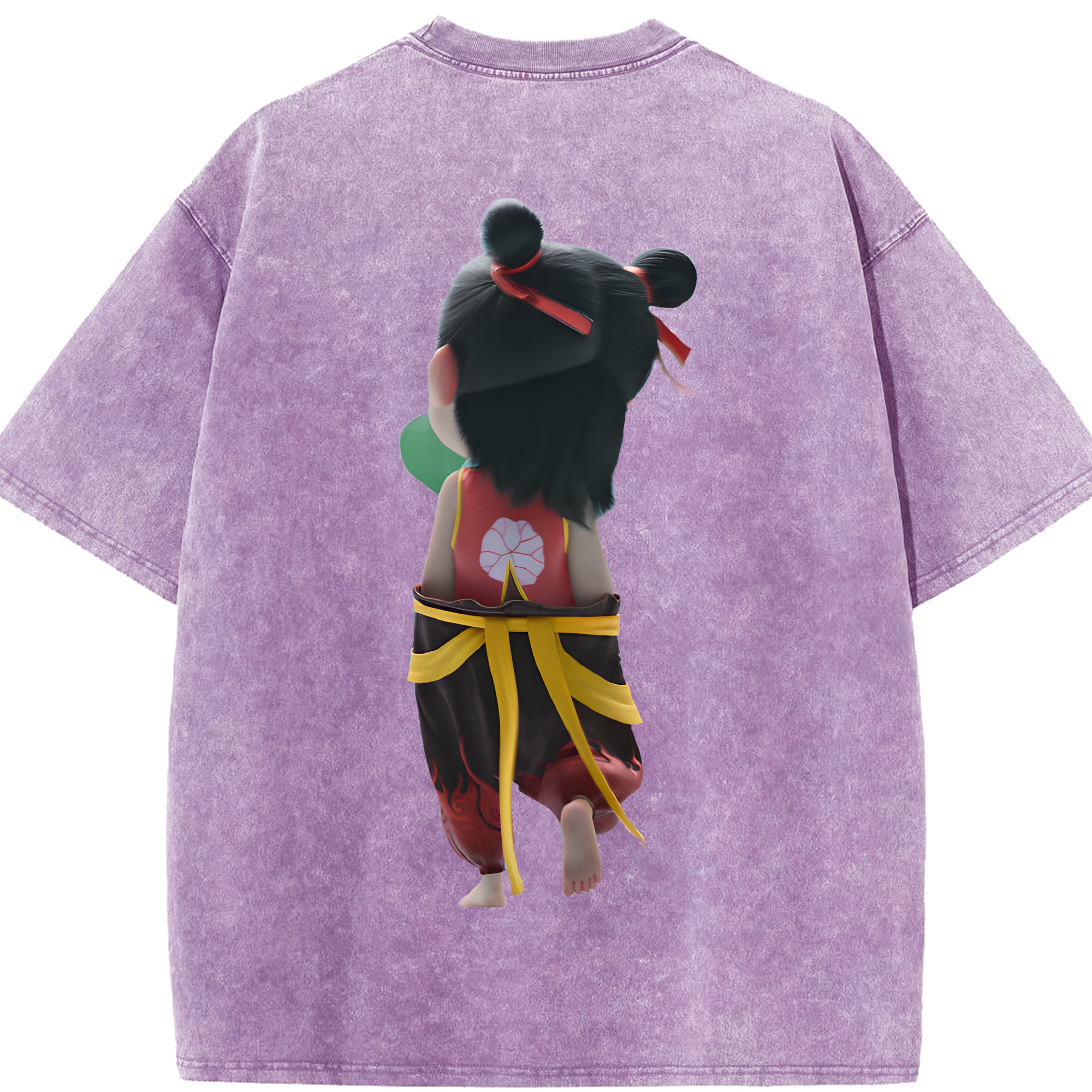 （画像用） Ne Zha 2 ナタ 魔童の大暴れ 綿100% ヴィンテージ風 半袖Tシャツ（背面プリント）