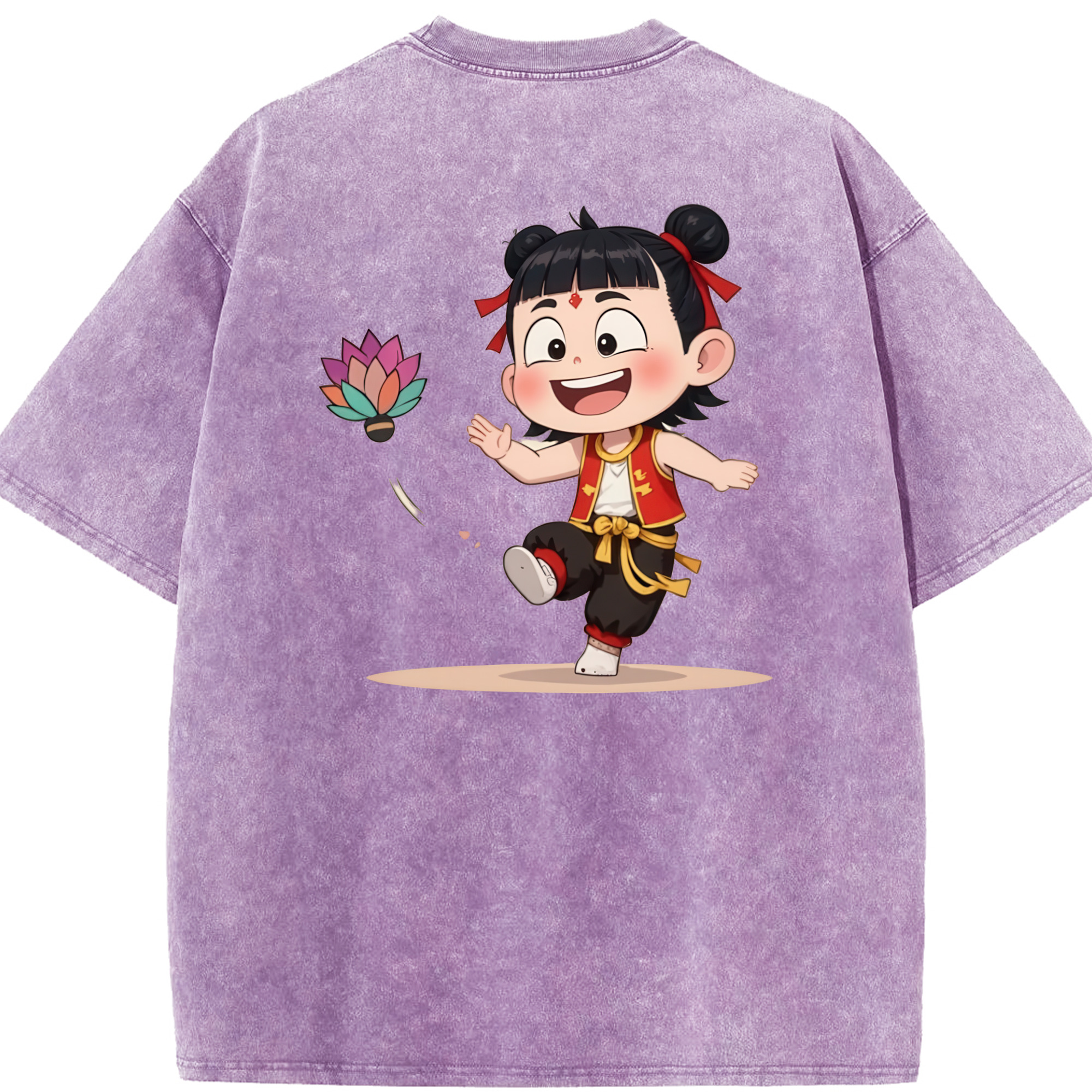 （画像用） Ne Zha 2 ナタ 魔童の大暴れ 綿100% ヴィンテージ風 半袖Tシャツ（背面プリント）