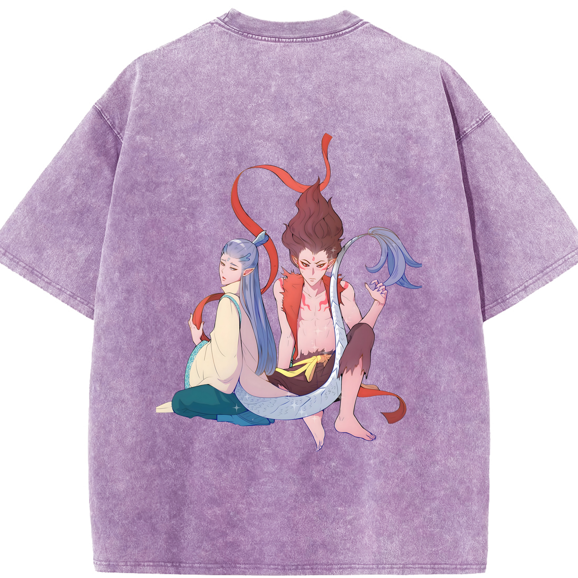 （画像用） Ne Zha 2 ナタ 魔童の大暴れ 綿100% ヴィンテージ風 半袖Tシャツ（背面プリント）