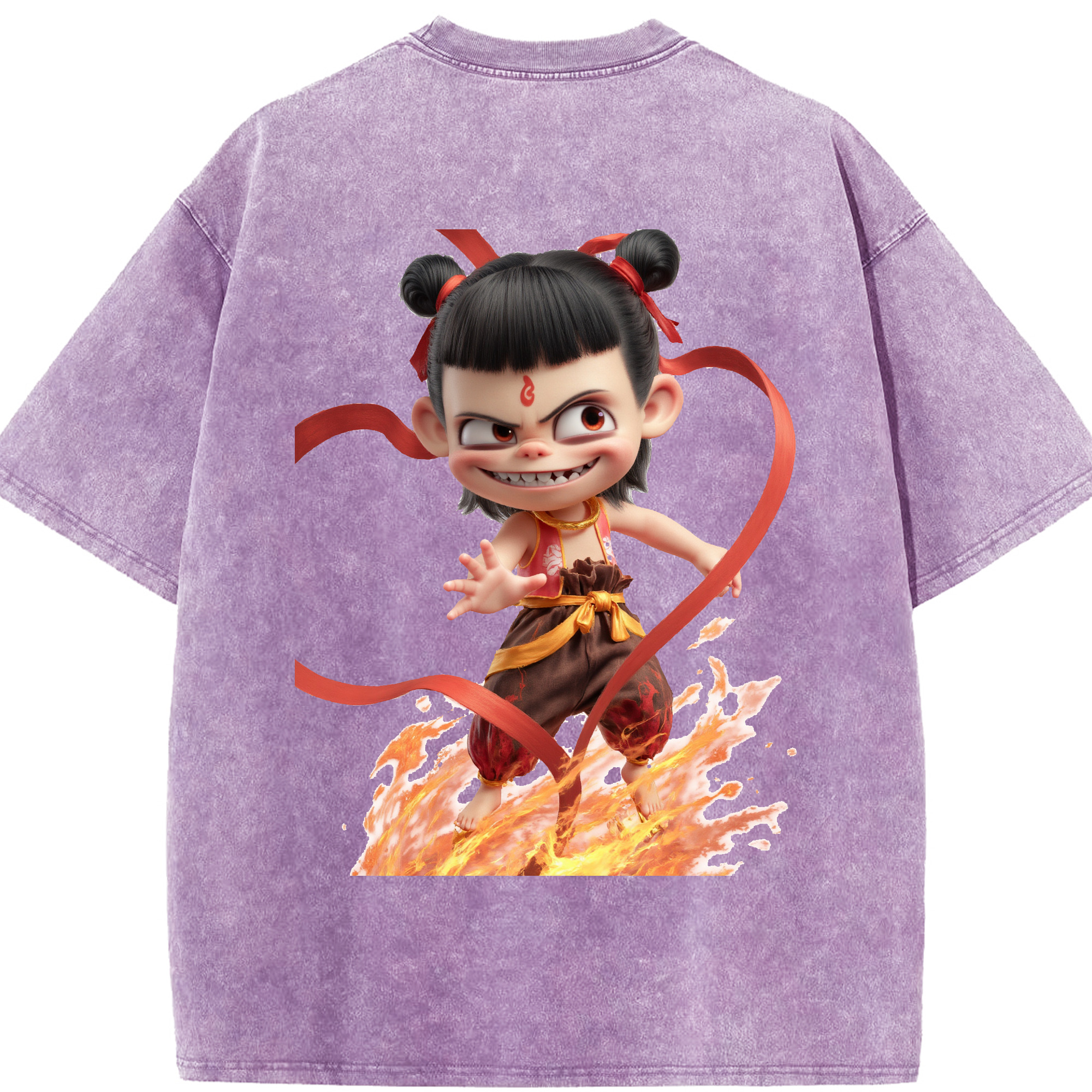 （画像用） Ne Zha 2 ナタ 魔童の大暴れ 綿100% ヴィンテージ風 半袖Tシャツ（背面プリント）