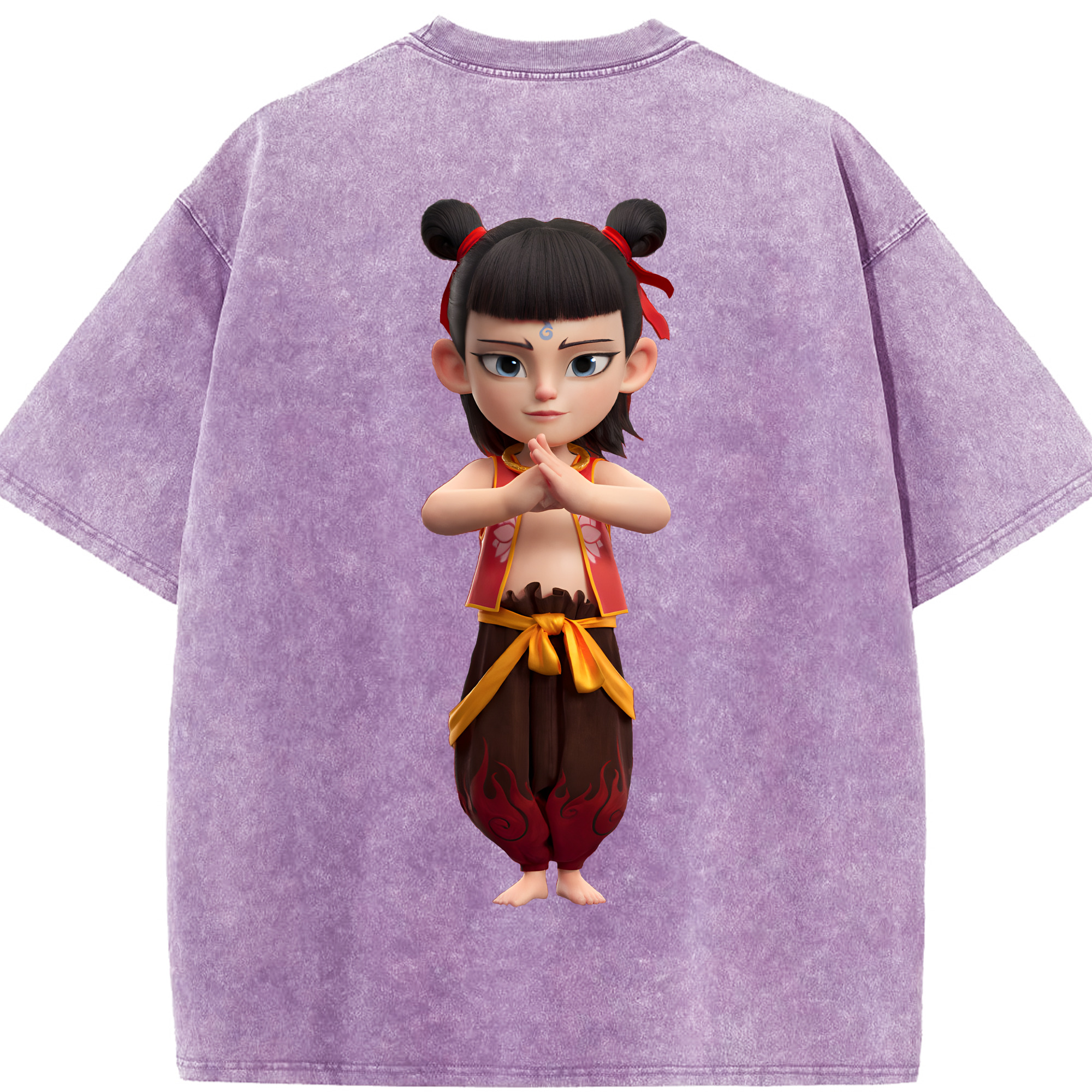 （画像用） Ne Zha 2 ナタ 魔童の大暴れ 綿100% ヴィンテージ風 半袖Tシャツ（背面プリント）