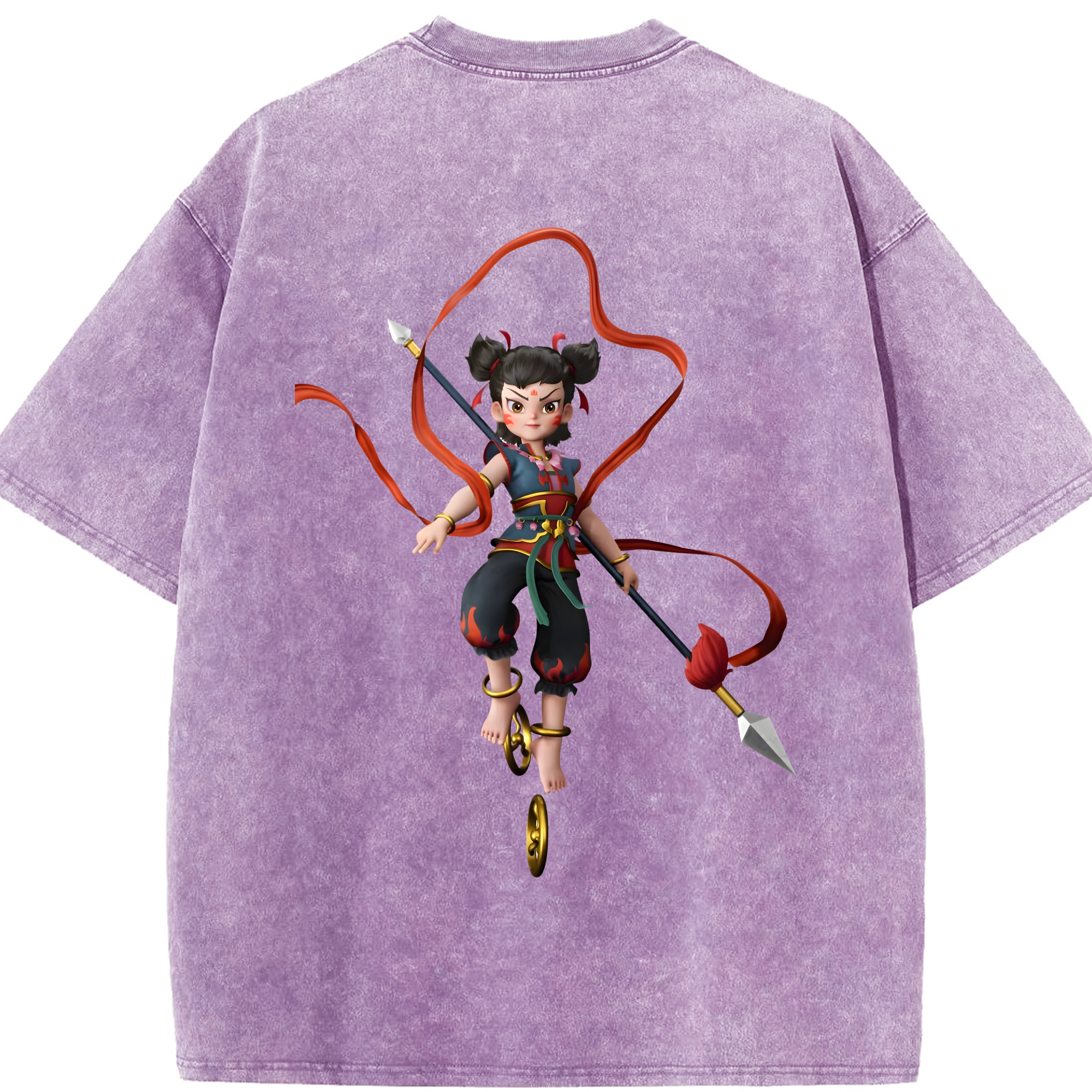 （画像用） Ne Zha 2 ナタ 魔童の大暴れ 綿100% ヴィンテージ風 半袖Tシャツ（背面プリント）