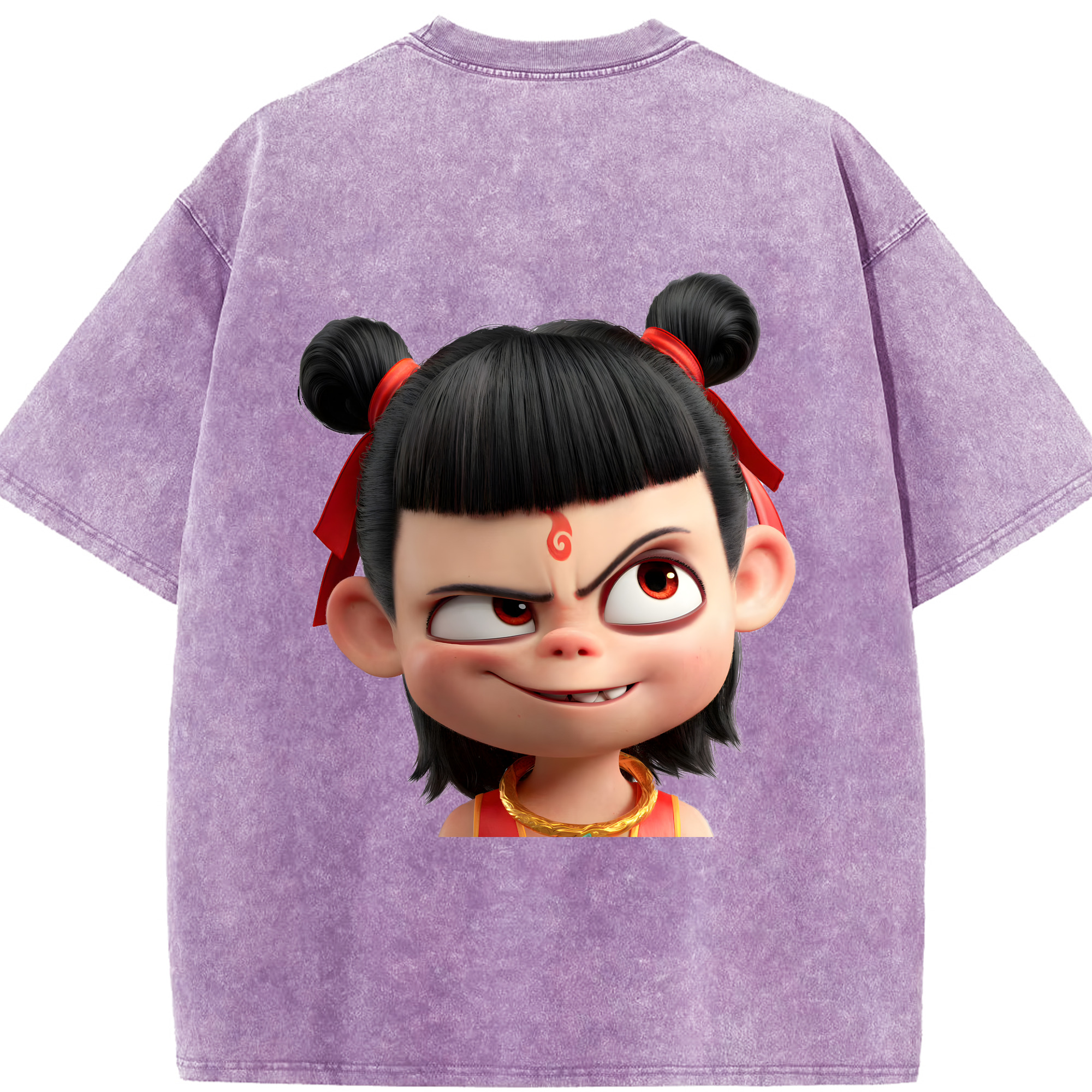 （画像用） Ne Zha 2 ナタ 魔童の大暴れ 綿100% ヴィンテージ風 半袖Tシャツ（背面プリント）