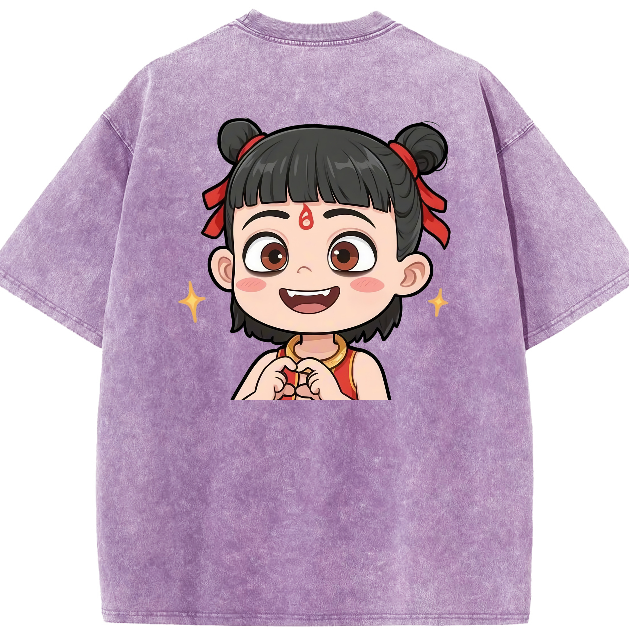 （画像用） Ne Zha 2 ナタ 魔童の大暴れ 綿100% ヴィンテージ風 半袖Tシャツ（背面プリント）