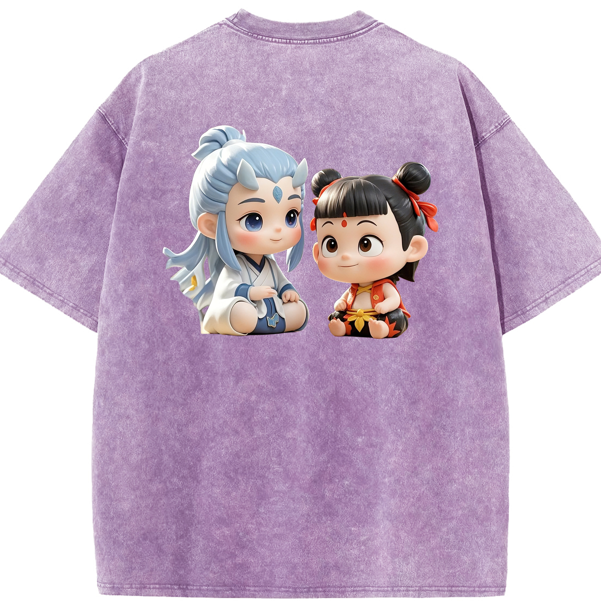 （画像用） Ne Zha 2 ナタ 魔童の大暴れ 綿100% ヴィンテージ風 半袖Tシャツ（背面プリント）