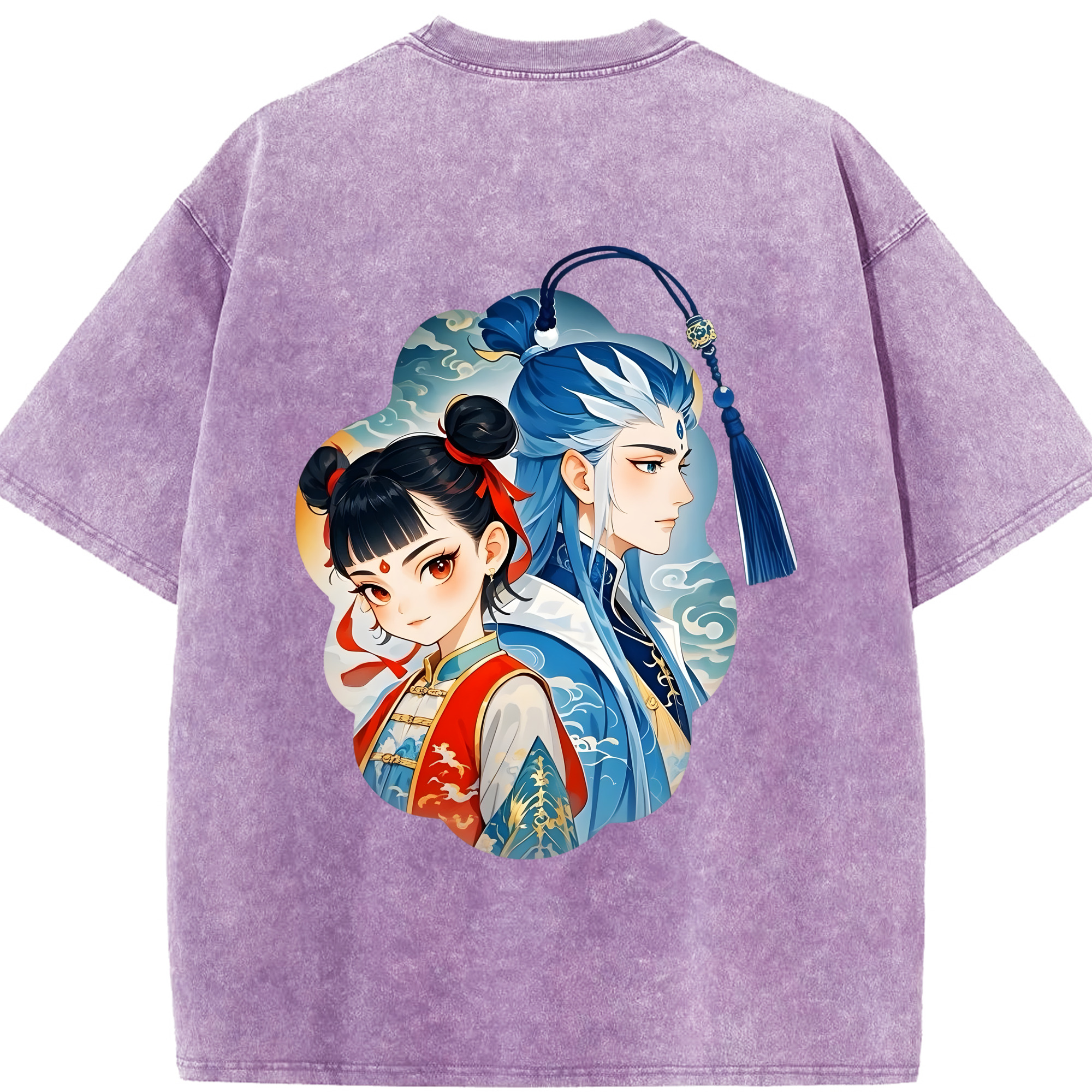 （画像用） Ne Zha 2 ナタ 魔童の大暴れ 綿100% ヴィンテージ風 半袖Tシャツ（背面プリント）