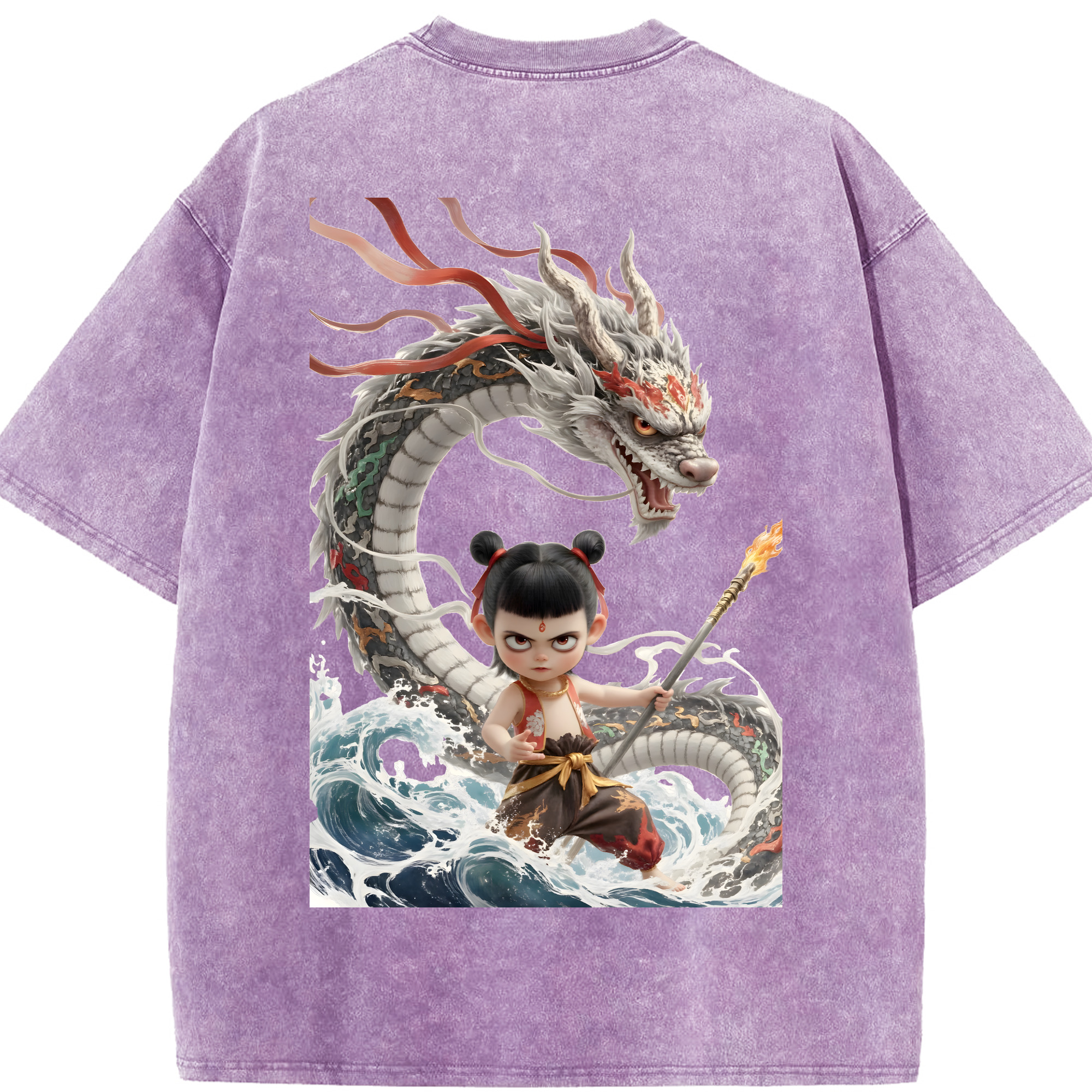 （画像用） Ne Zha 2 ナタ 魔童の大暴れ 綿100% ヴィンテージ風 半袖Tシャツ（背面プリント）