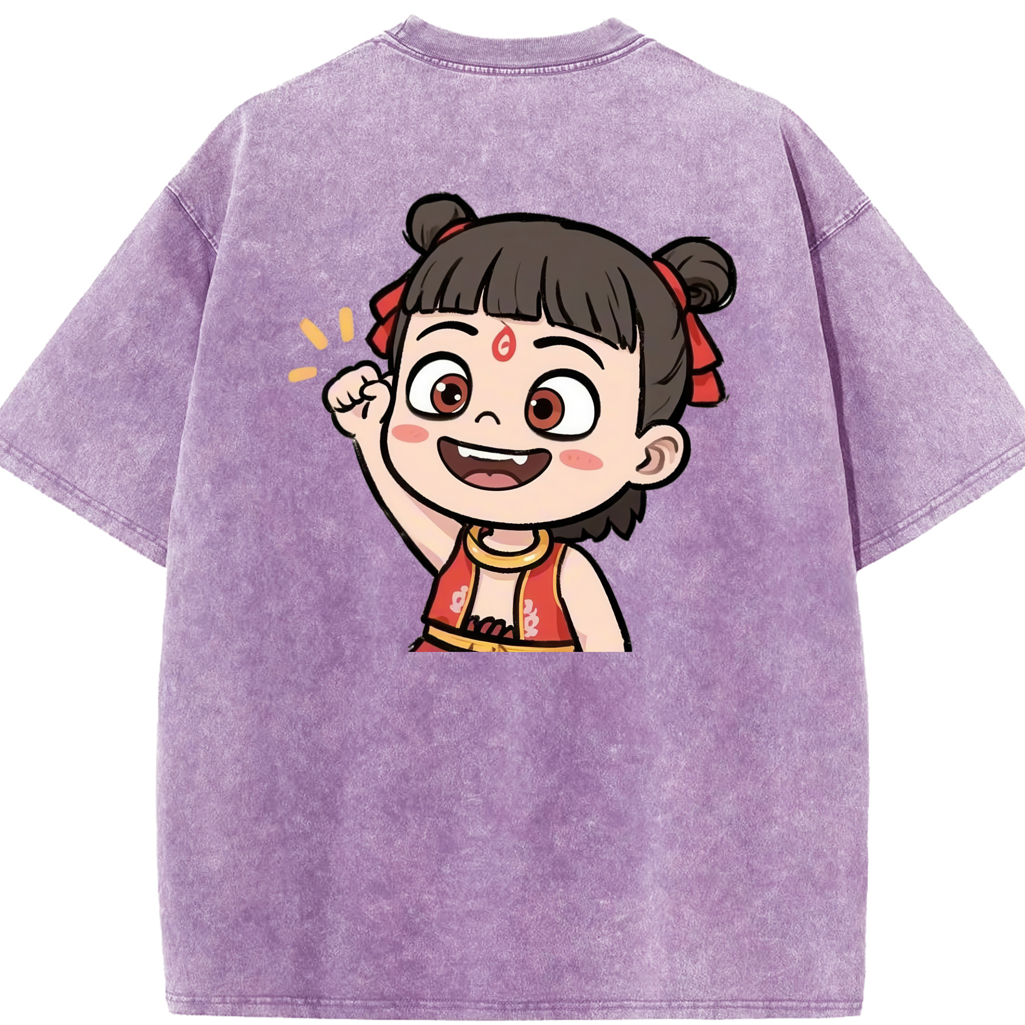 （画像用） Ne Zha 2 ナタ 魔童の大暴れ 綿100% ヴィンテージ風 半袖Tシャツ（背面プリント）