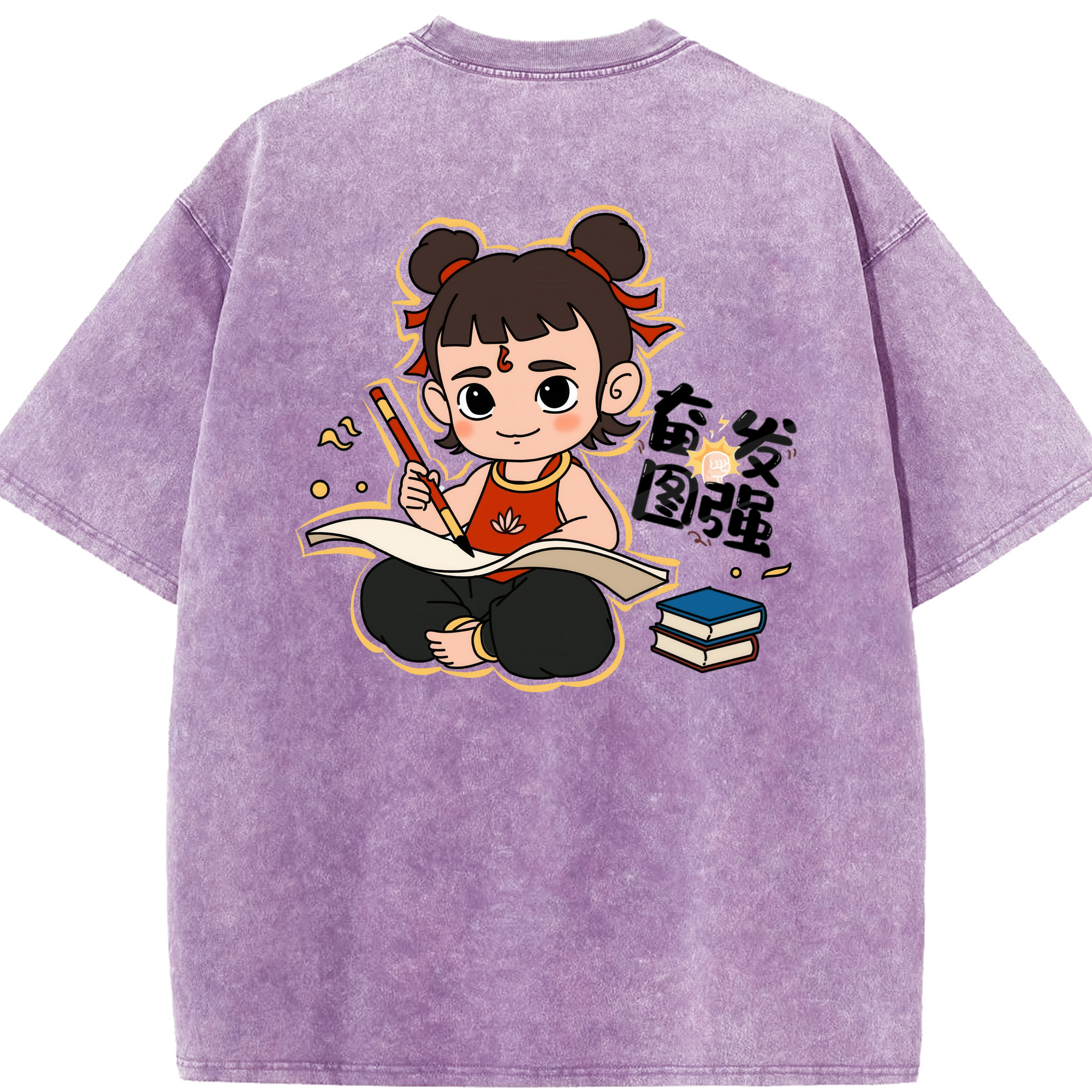 （画像用） Ne Zha 2 ナタ 魔童の大暴れ 綿100% ヴィンテージ風 半袖Tシャツ（背面プリント）