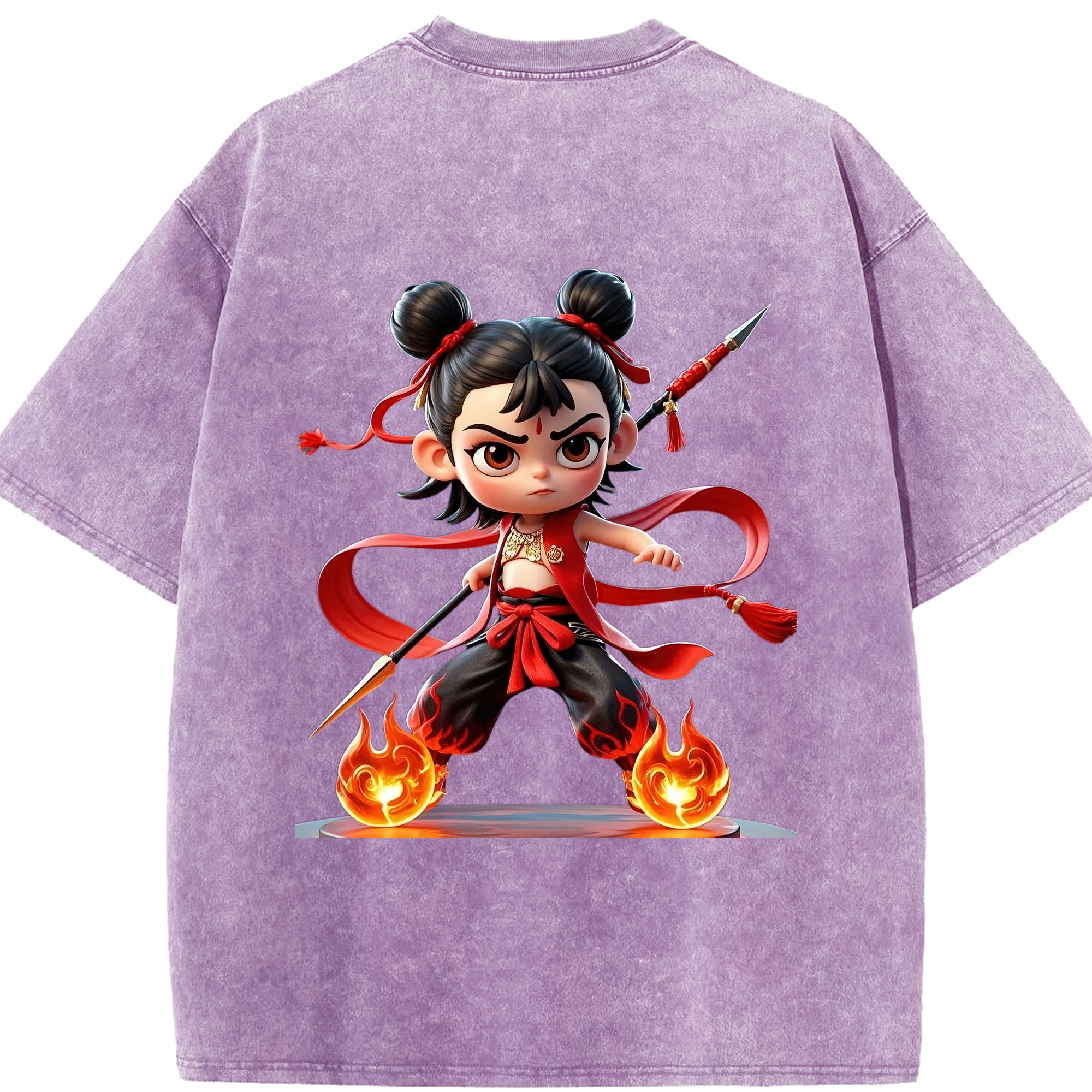 （画像用） Ne Zha 2 ナタ 魔童の大暴れ 綿100% ヴィンテージ風 半袖Tシャツ（背面プリント）