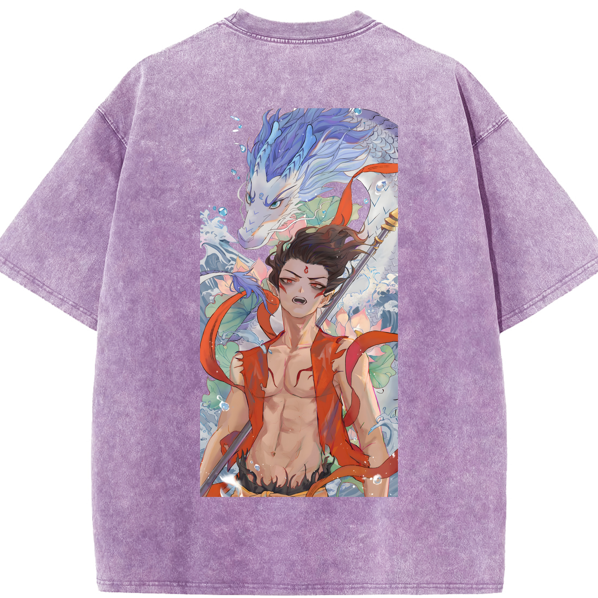 （画像用） Ne Zha 2 ナタ 魔童の大暴れ 綿100% ヴィンテージ風 半袖Tシャツ（背面プリント）