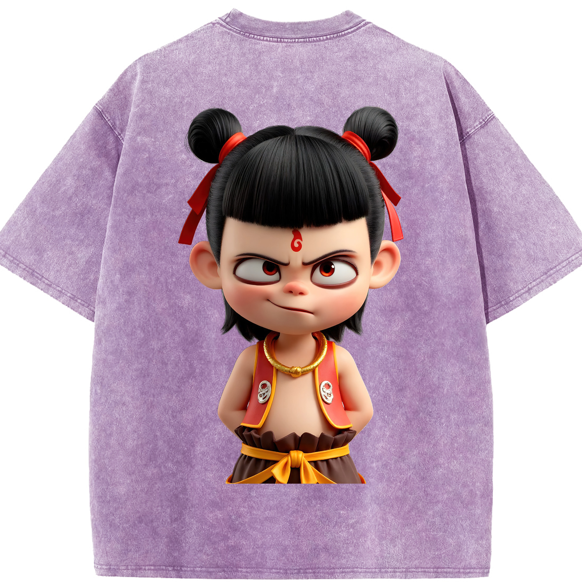 （画像用） Ne Zha 2 ナタ 魔童の大暴れ 綿100% ヴィンテージ風 半袖Tシャツ（背面プリント）