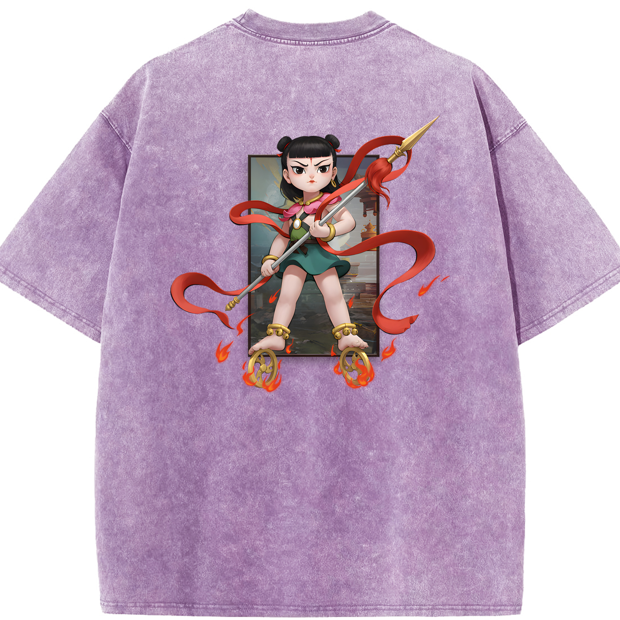 （画像用） Ne Zha 2 ナタ 魔童の大暴れ 綿100% ヴィンテージ風 半袖Tシャツ（背面プリント）