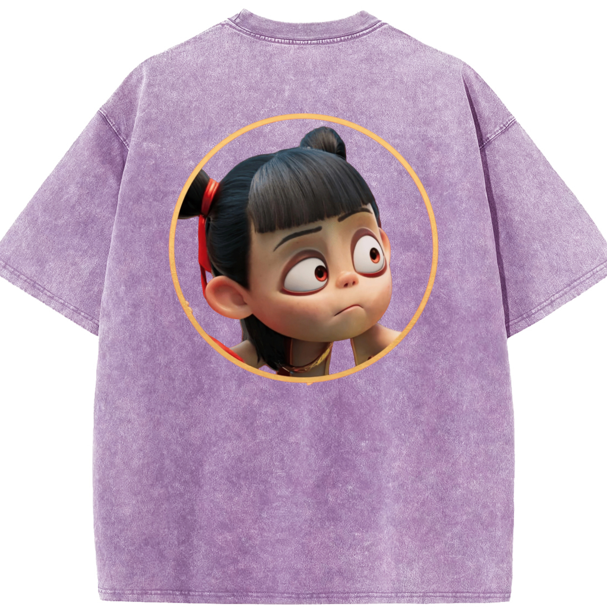 （画像用） Ne Zha 2 ナタ 魔童の大暴れ 綿100% ヴィンテージ風 半袖Tシャツ（背面プリント）