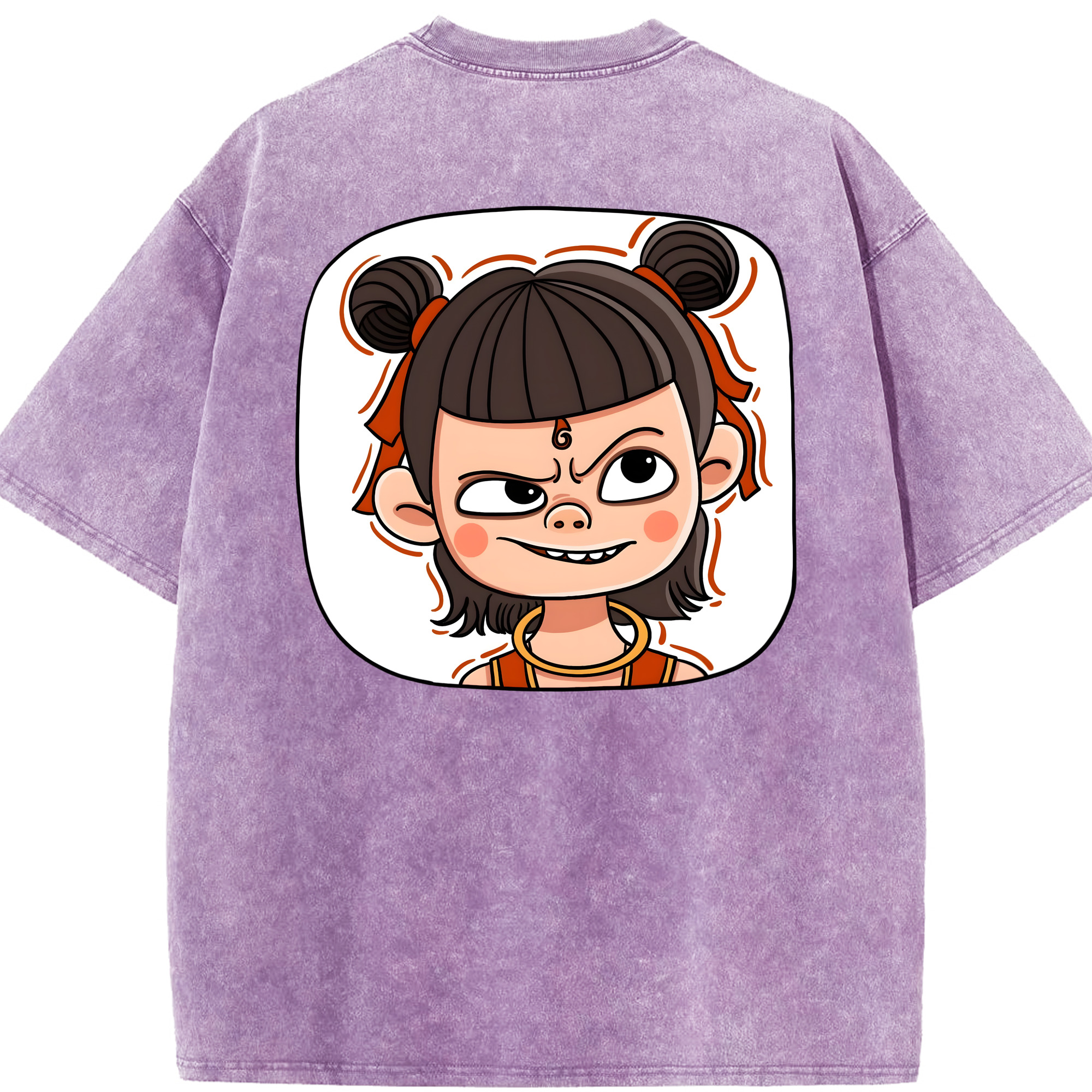 （画像用） Ne Zha 2 ナタ 魔童の大暴れ 綿100% ヴィンテージ風 半袖Tシャツ（背面プリント）