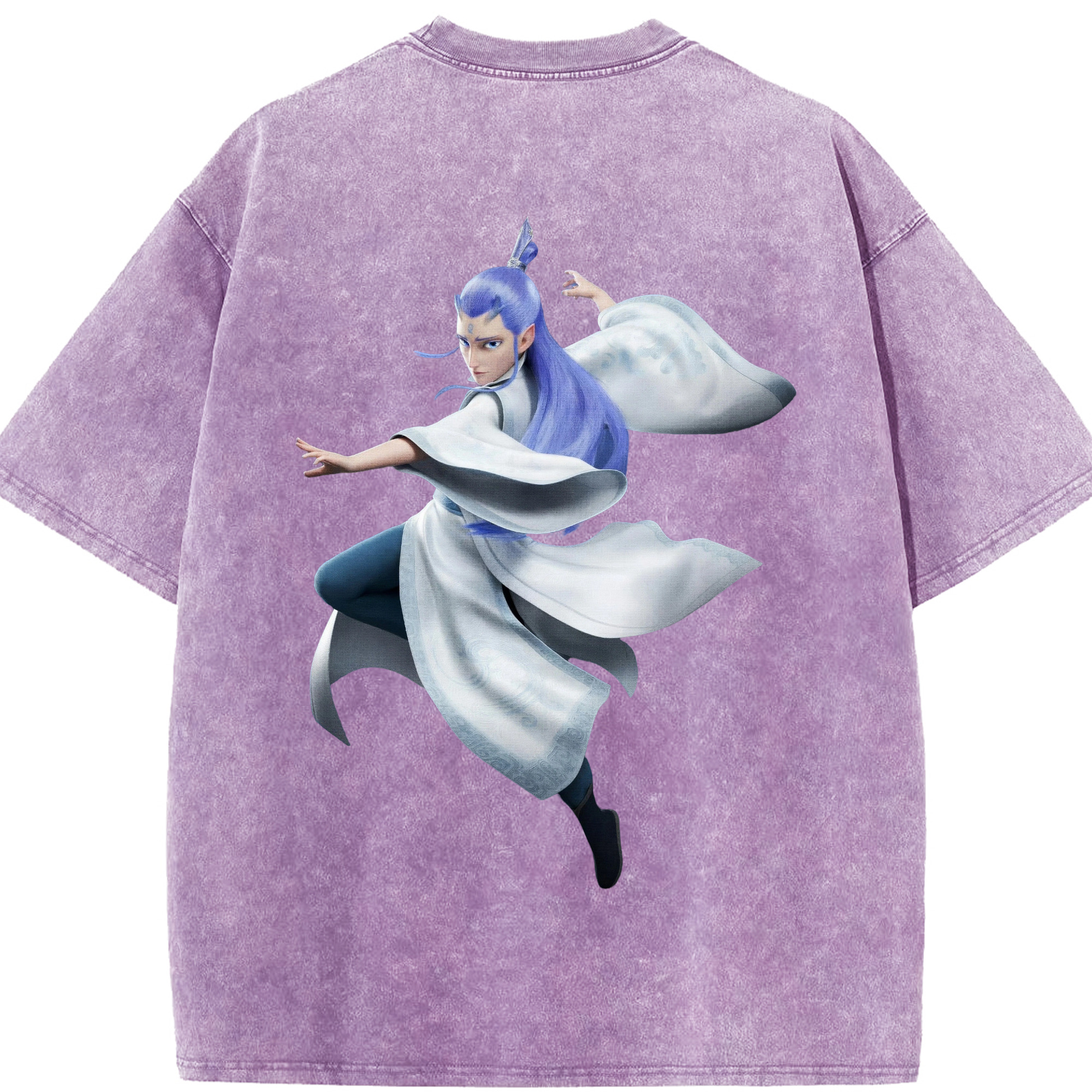 （画像用） Ne Zha 2 ナタ 魔童の大暴れ 綿100% ヴィンテージ風 半袖Tシャツ（背面プリント）