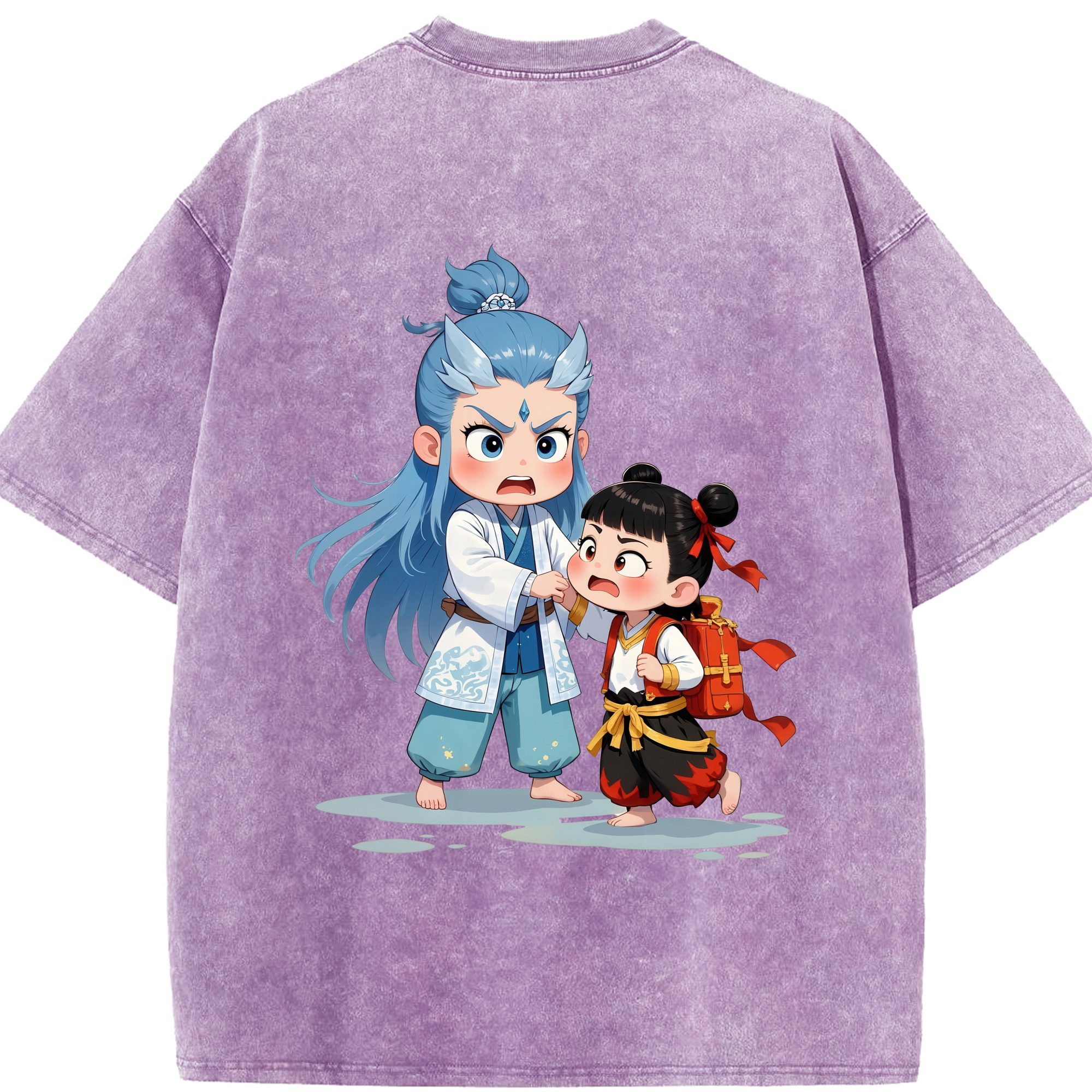 （画像用） Ne Zha 2 ナタ 魔童の大暴れ 綿100% ヴィンテージ風 半袖Tシャツ（背面プリント）
