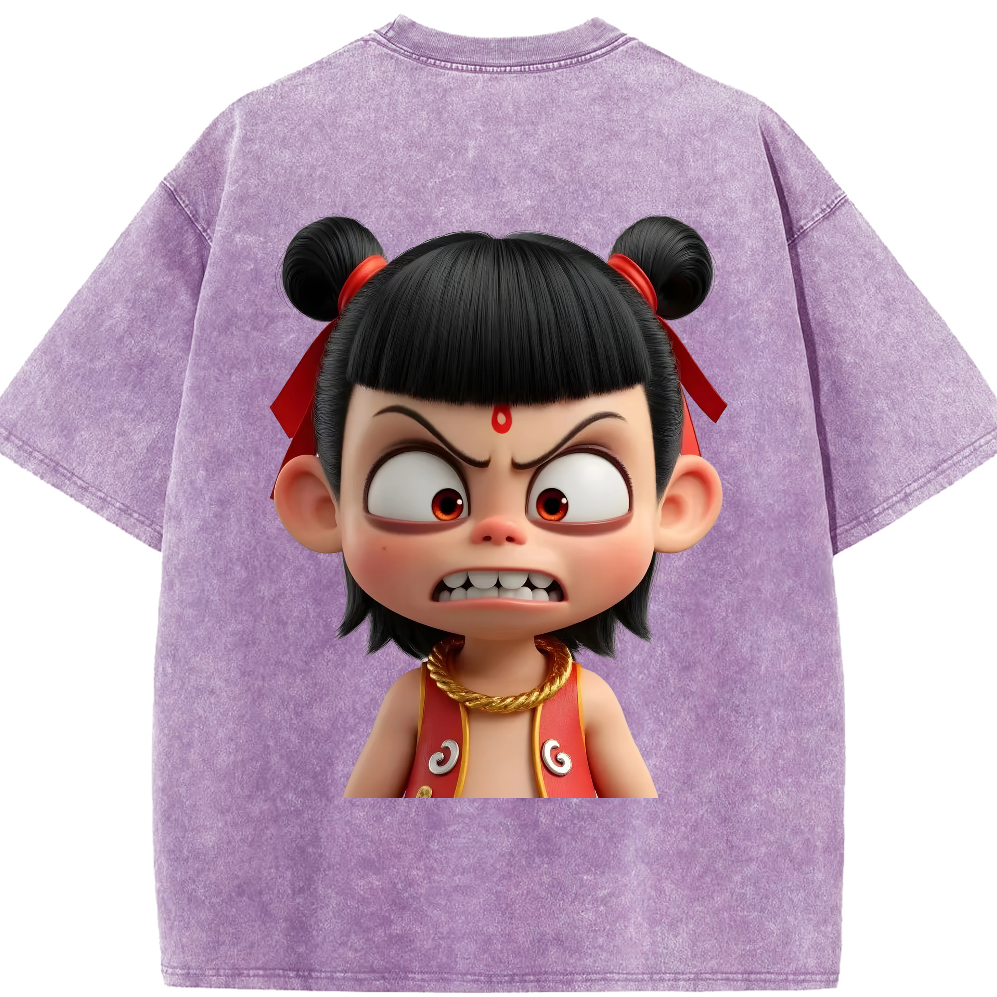 （画像用） Ne Zha 2 ナタ 魔童の大暴れ 綿100% ヴィンテージ風 半袖Tシャツ（背面プリント）