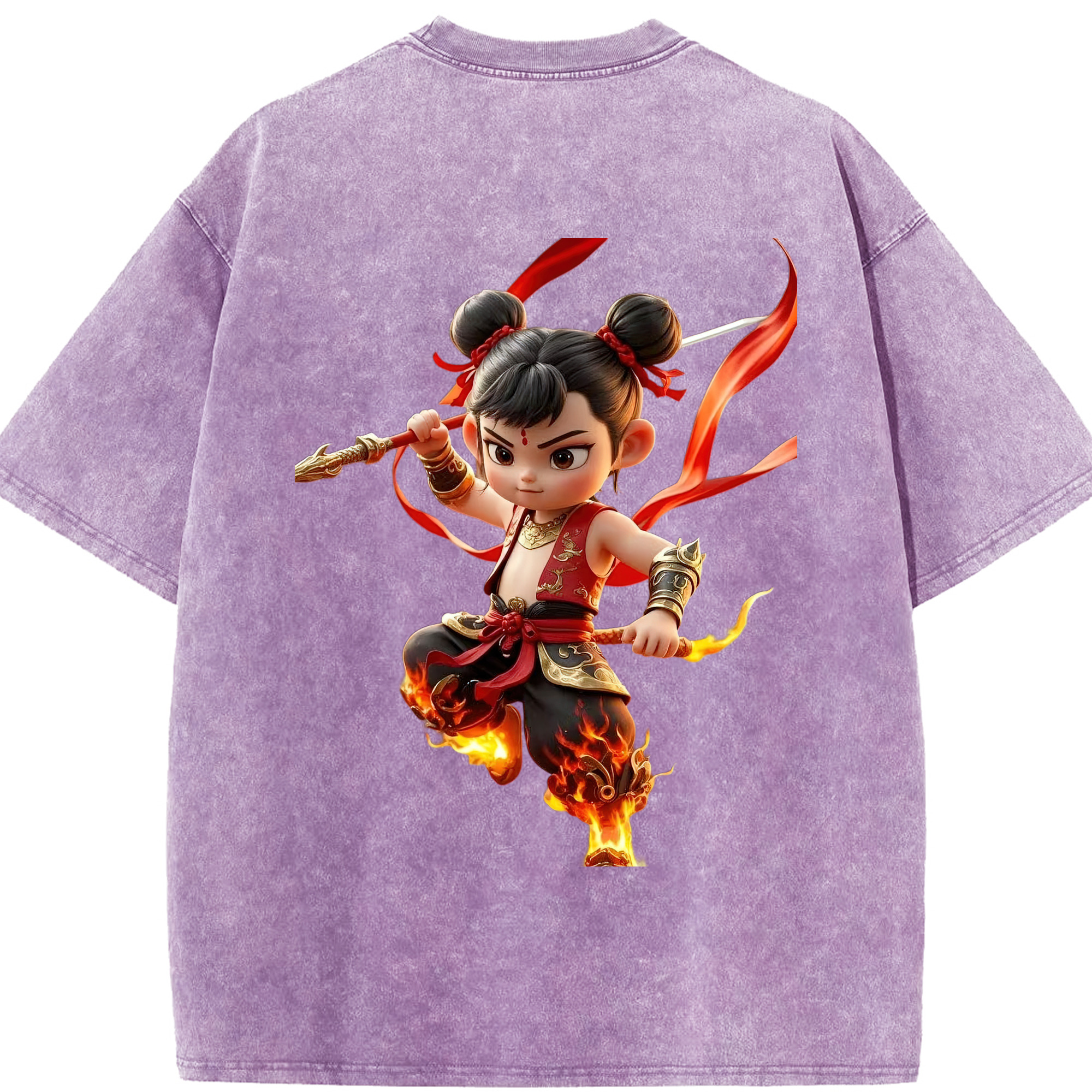 （画像用） Ne Zha 2 ナタ 魔童の大暴れ 綿100% ヴィンテージ風 半袖Tシャツ（背面プリント）
