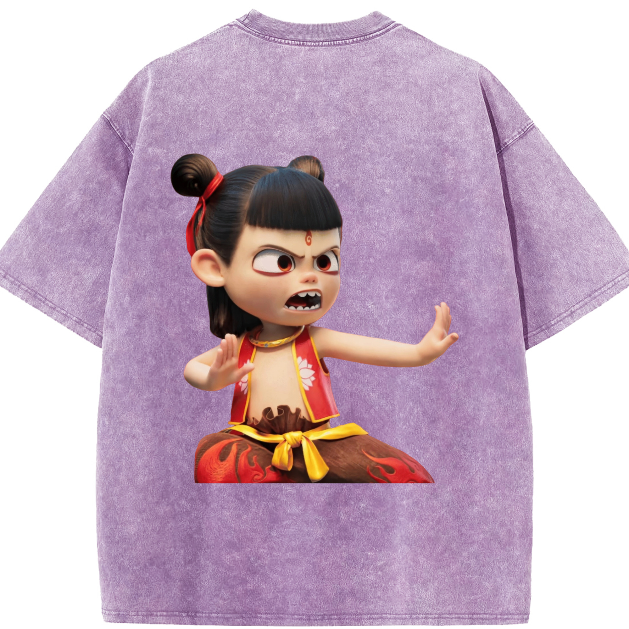 （画像用） Ne Zha 2 ナタ 魔童の大暴れ 綿100% ヴィンテージ風 半袖Tシャツ（背面プリント）