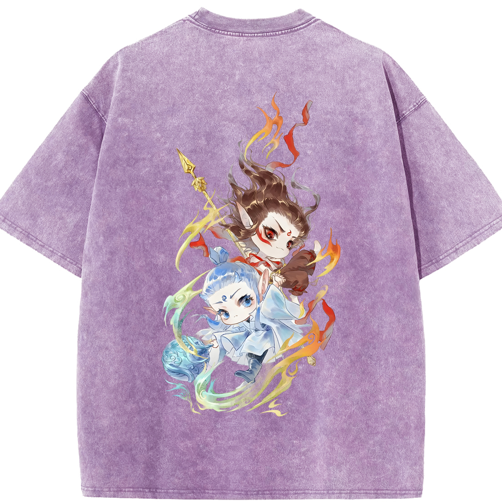 （画像用） Ne Zha 2 ナタ 魔童の大暴れ 綿100% ヴィンテージ風 半袖Tシャツ（背面プリント）