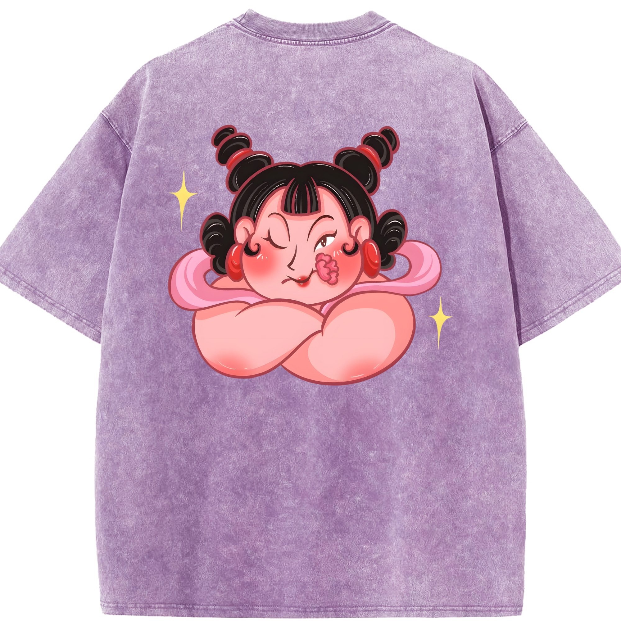 （画像用） Ne Zha 2 ナタ 魔童の大暴れ 綿100% ヴィンテージ風 半袖Tシャツ（背面プリント）