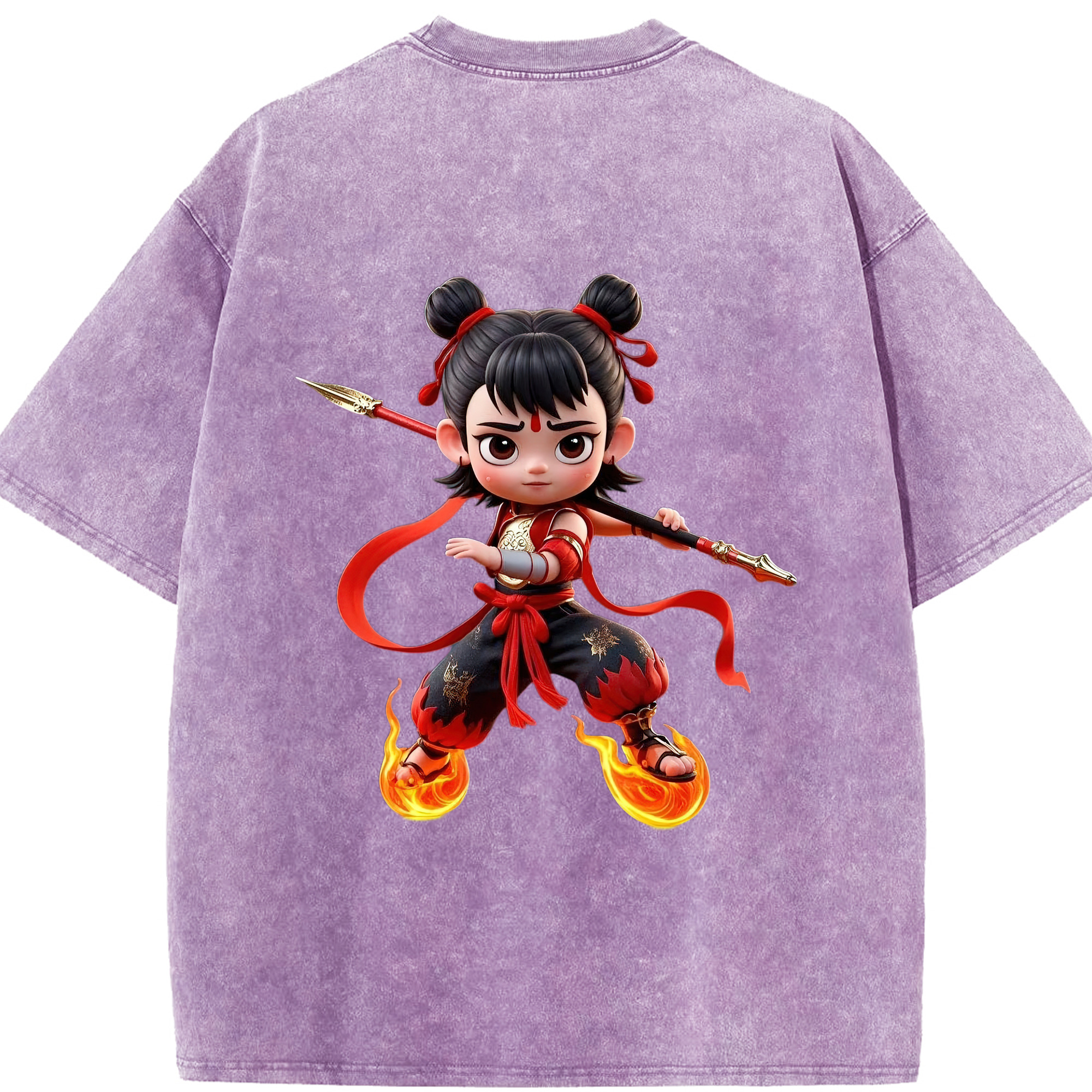 （画像用） Ne Zha 2 ナタ 魔童の大暴れ 綿100% ヴィンテージ風 半袖Tシャツ（背面プリント）