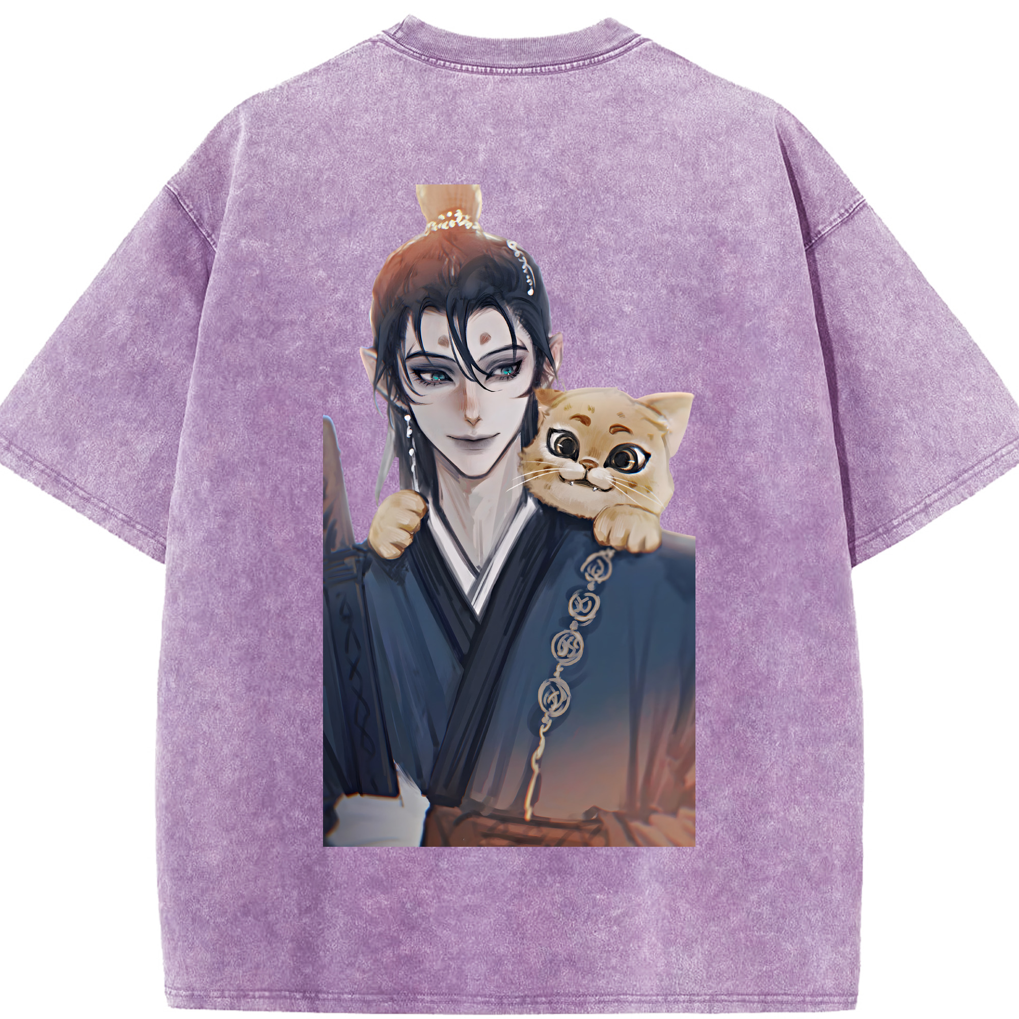 （画像用） Ne Zha 2 ナタ 魔童の大暴れ 綿100% ヴィンテージ風 半袖Tシャツ（背面プリント）