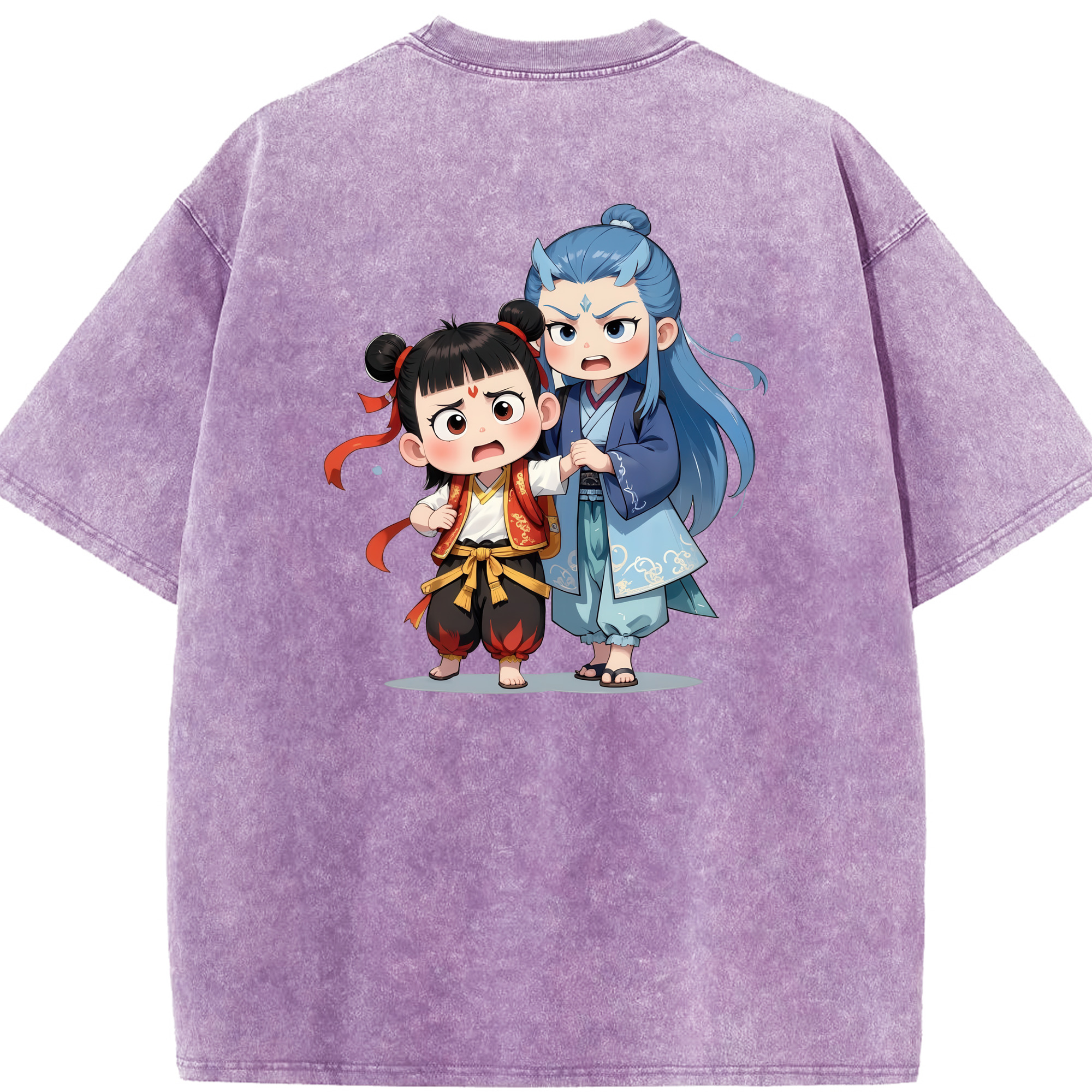 （画像用） Ne Zha 2 ナタ 魔童の大暴れ 綿100% ヴィンテージ風 半袖Tシャツ（背面プリント）