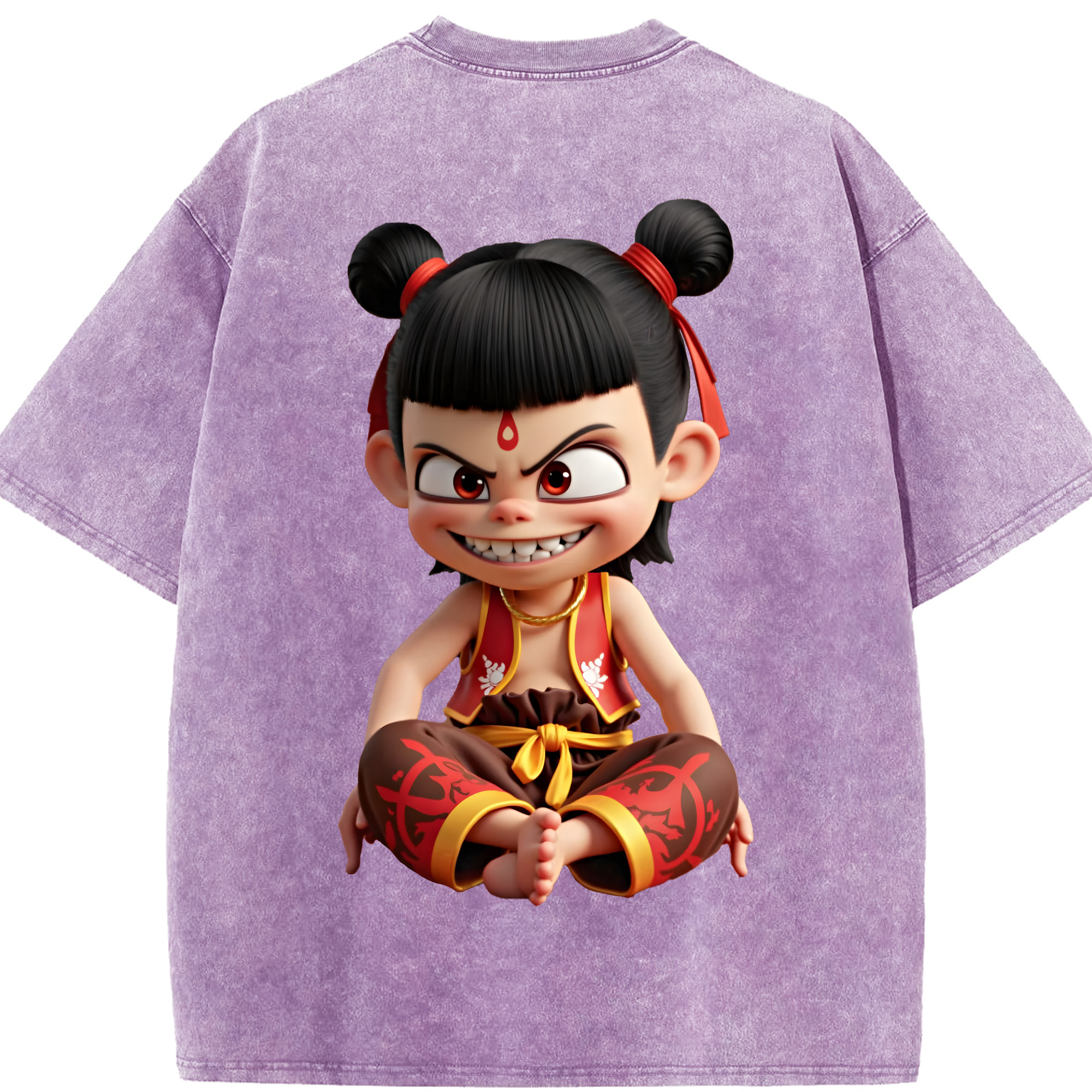 （画像用） Ne Zha 2 ナタ 魔童の大暴れ 綿100% ヴィンテージ風 半袖Tシャツ（背面プリント）