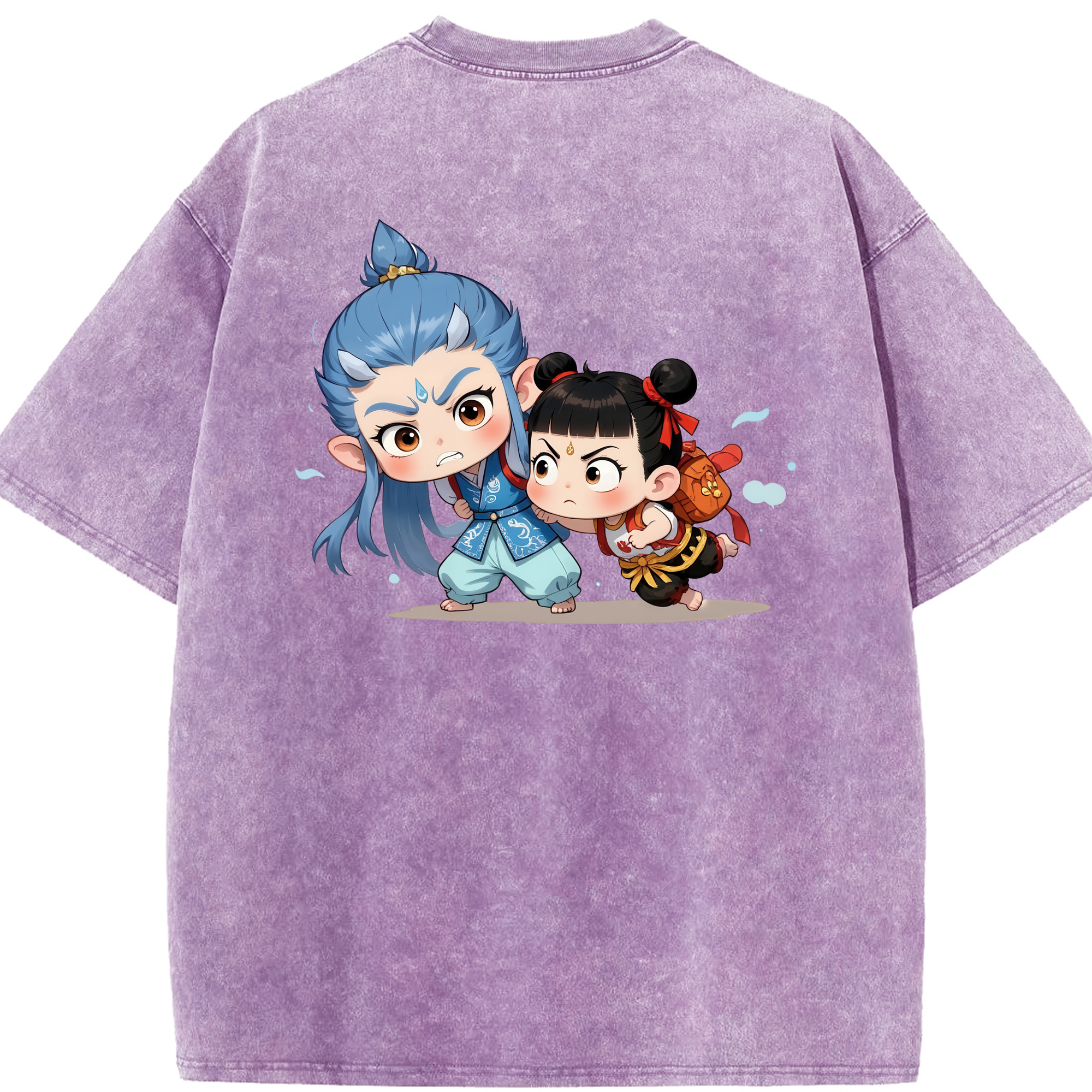 （画像用） Ne Zha 2 ナタ 魔童の大暴れ 綿100% ヴィンテージ風 半袖Tシャツ（背面プリント）