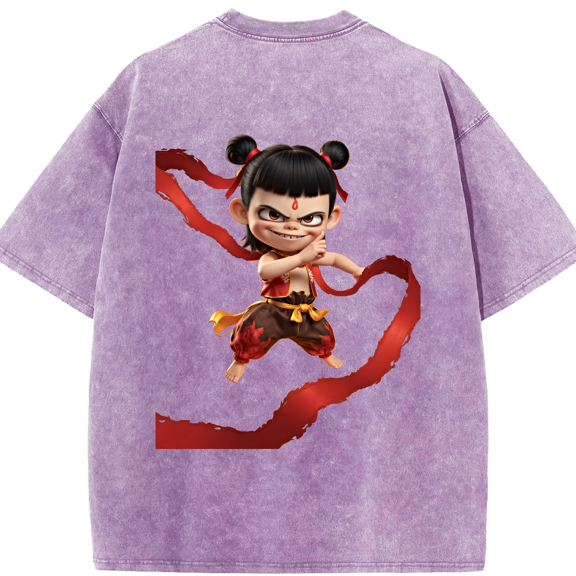 （画像用） Ne Zha 2 ナタ 魔童の大暴れ 綿100% ヴィンテージ風 半袖Tシャツ（背面プリント）