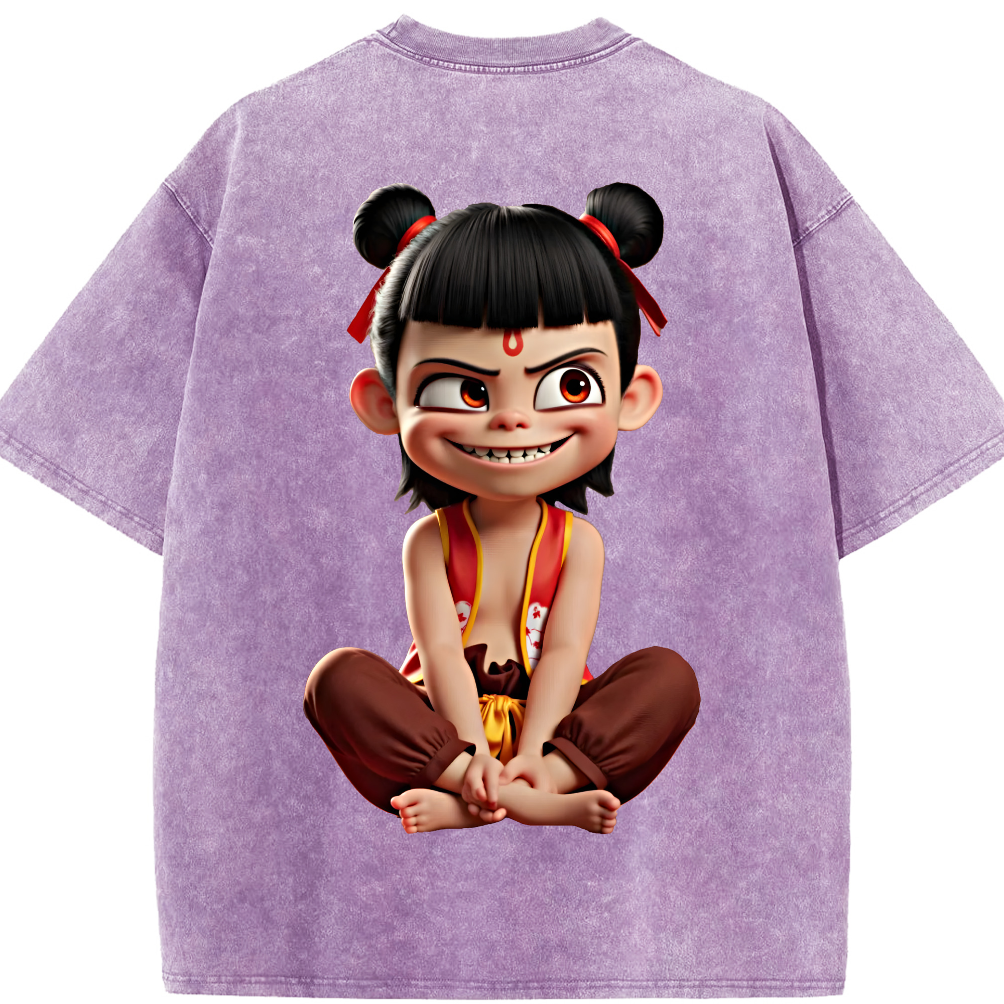 （画像用） Ne Zha 2 ナタ 魔童の大暴れ 綿100% ヴィンテージ風 半袖Tシャツ（背面プリント）