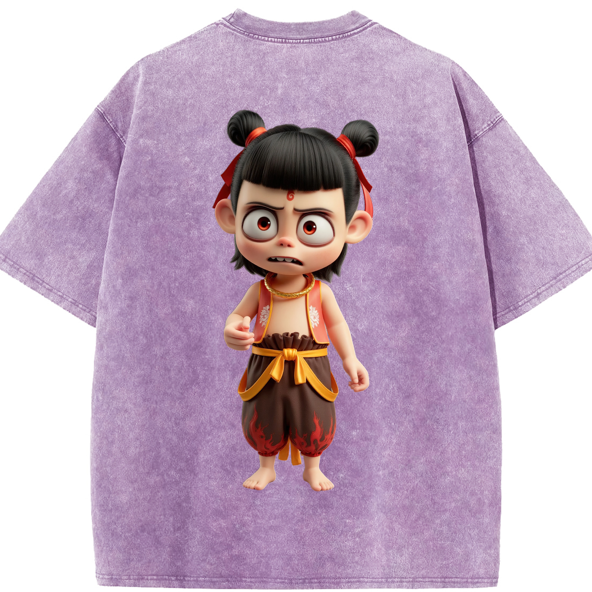 （画像用） Ne Zha 2 ナタ 魔童の大暴れ 綿100% ヴィンテージ風 半袖Tシャツ（背面プリント）