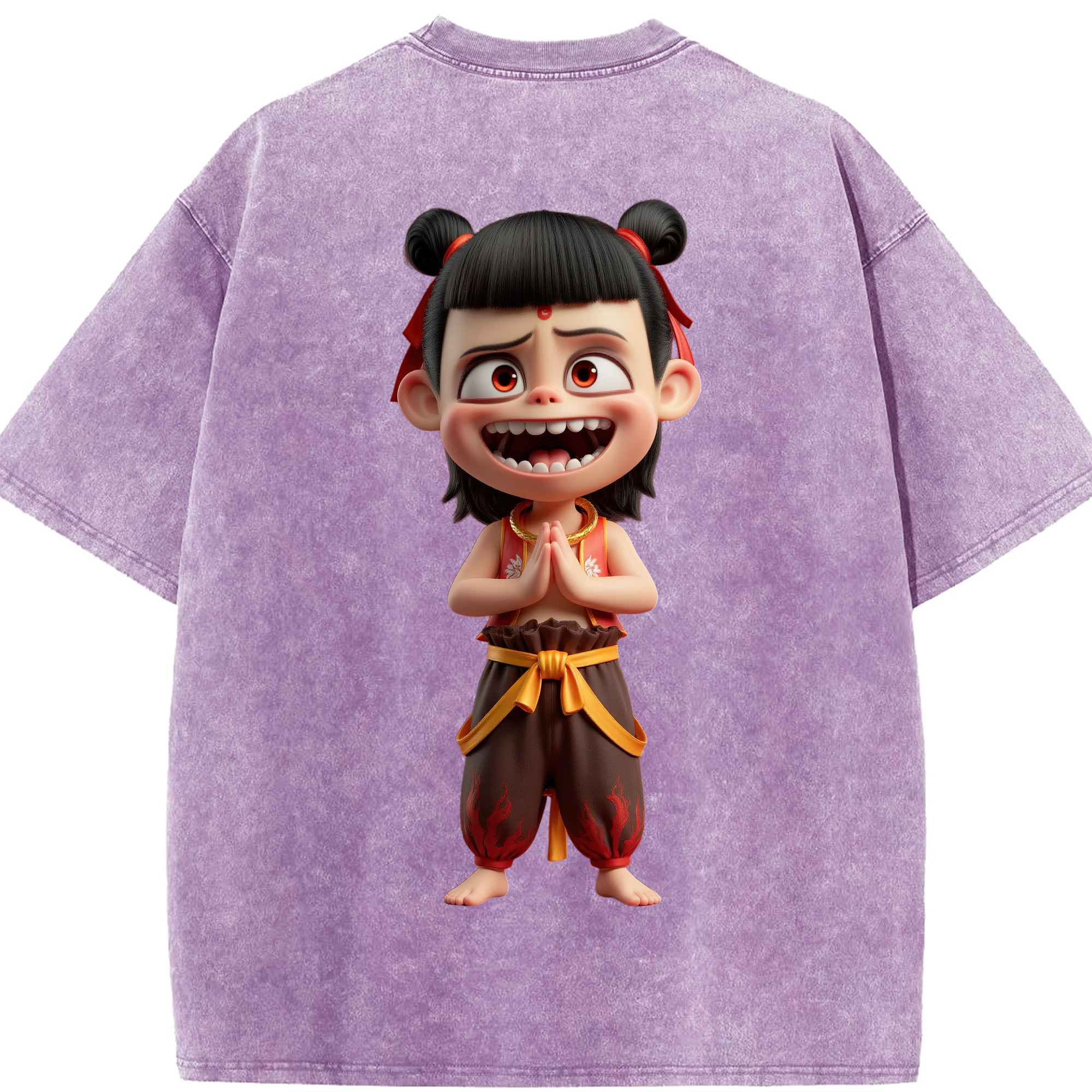 （画像用） Ne Zha 2 ナタ 魔童の大暴れ 綿100% ヴィンテージ風 半袖Tシャツ（背面プリント）