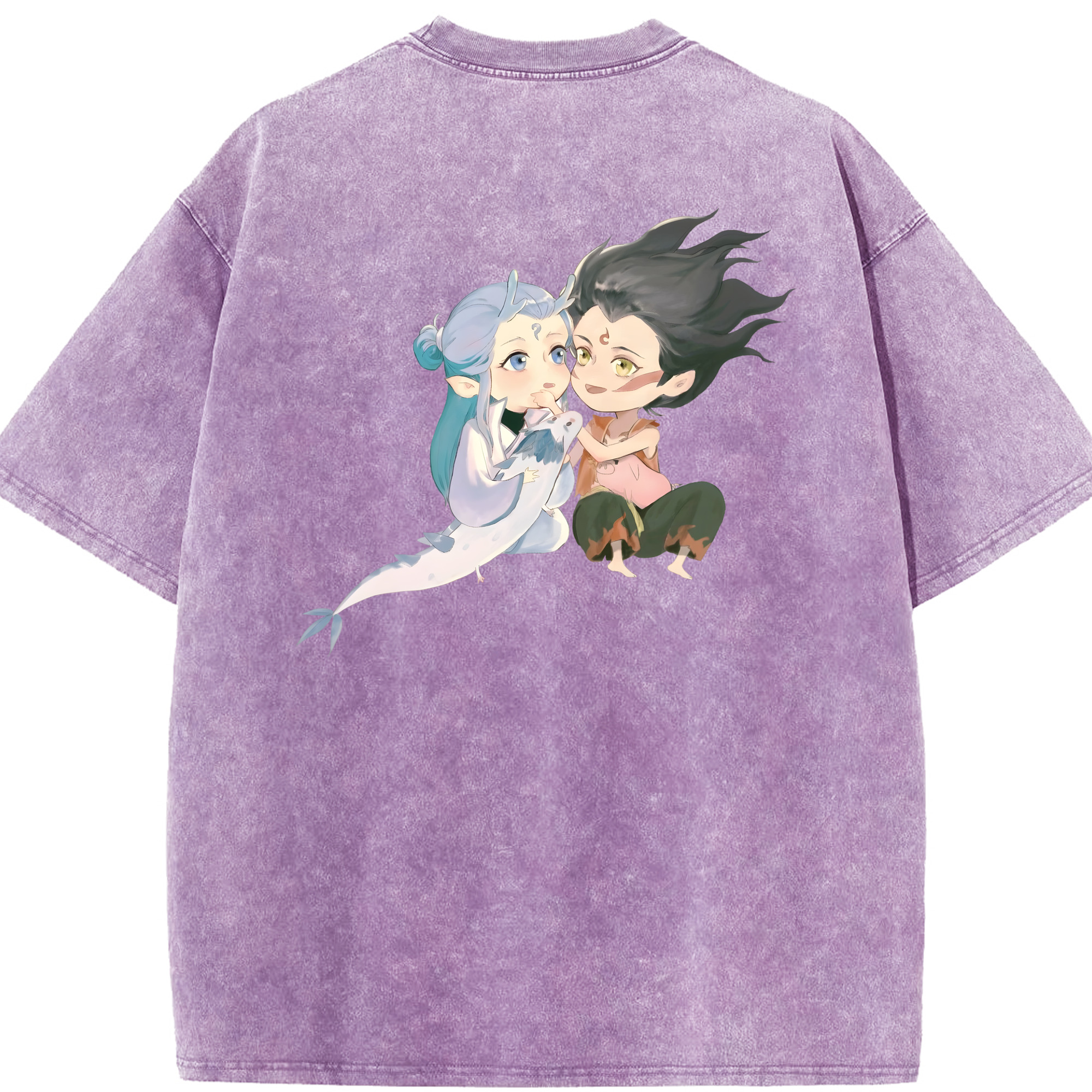 （画像用） Ne Zha 2 ナタ 魔童の大暴れ 綿100% ヴィンテージ風 半袖Tシャツ（背面プリント）