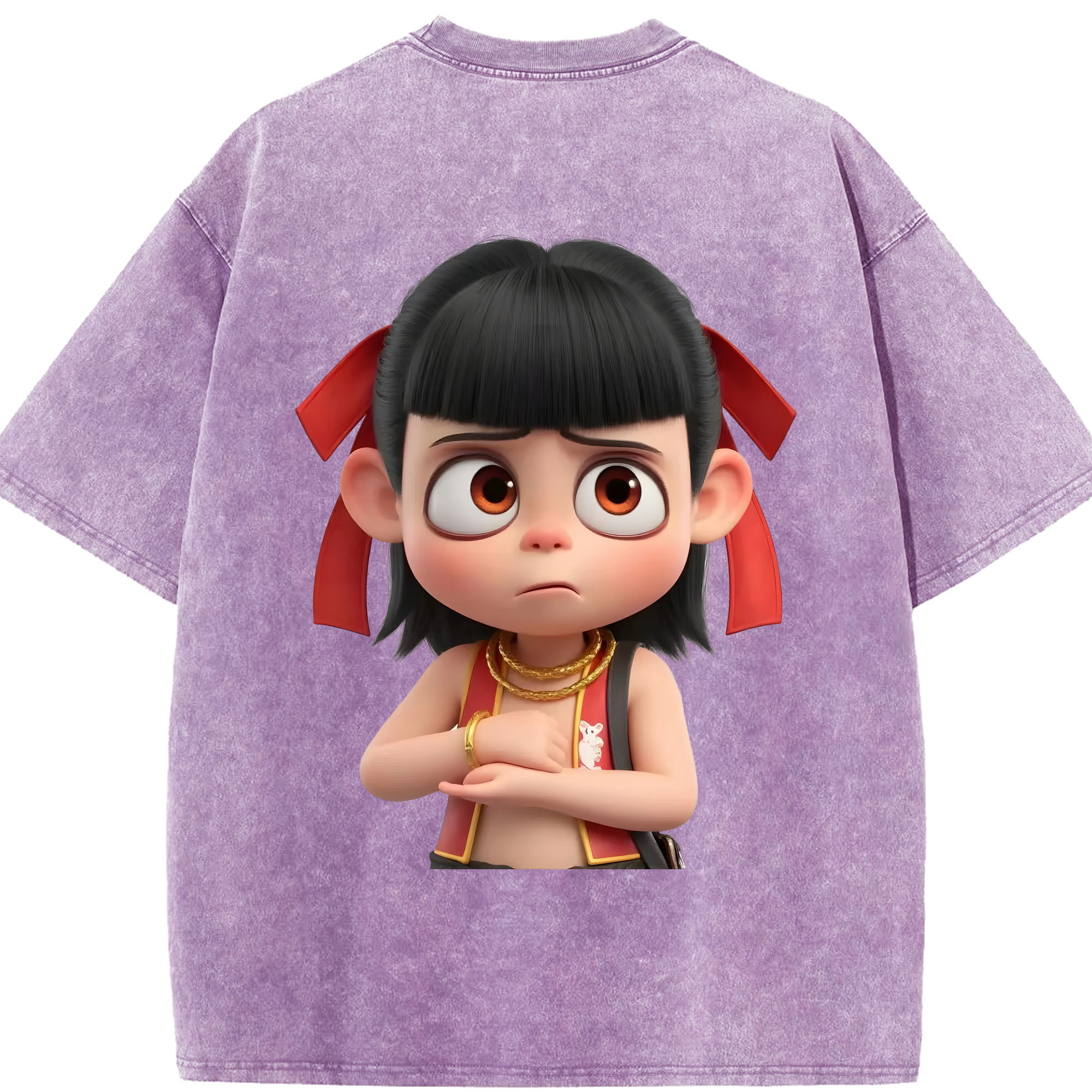 （画像用） Ne Zha 2 ナタ 魔童の大暴れ 綿100% ヴィンテージ風 半袖Tシャツ（背面プリント）