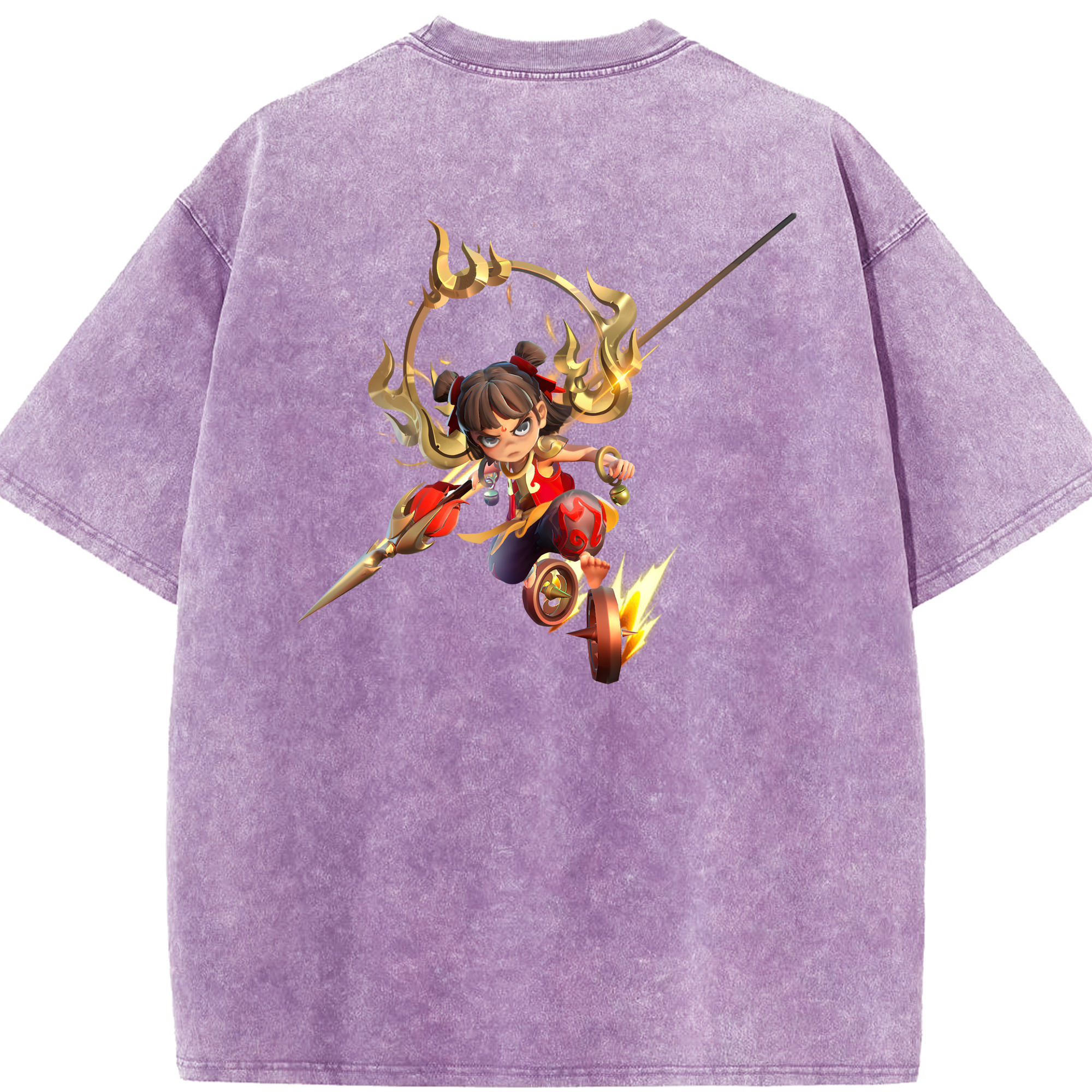 （画像用） Ne Zha 2 ナタ 魔童の大暴れ 綿100% ヴィンテージ風 半袖Tシャツ（背面プリント）