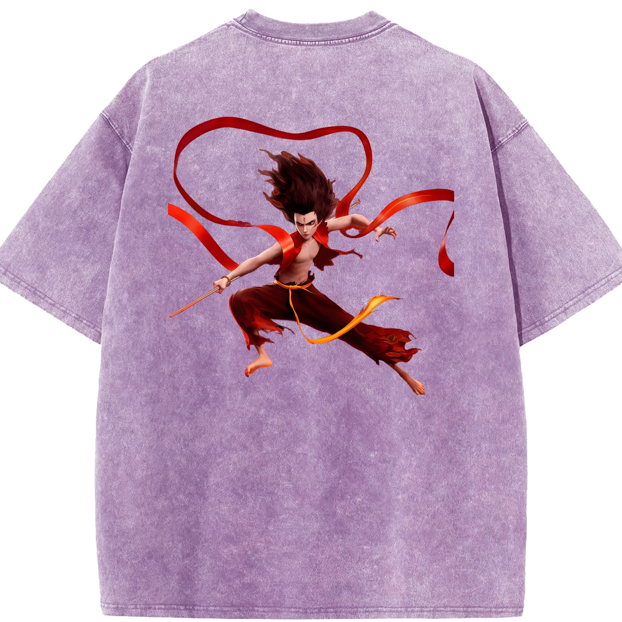 （画像用） Ne Zha 2 ナタ 魔童の大暴れ 綿100% ヴィンテージ風 半袖Tシャツ（背面プリント）