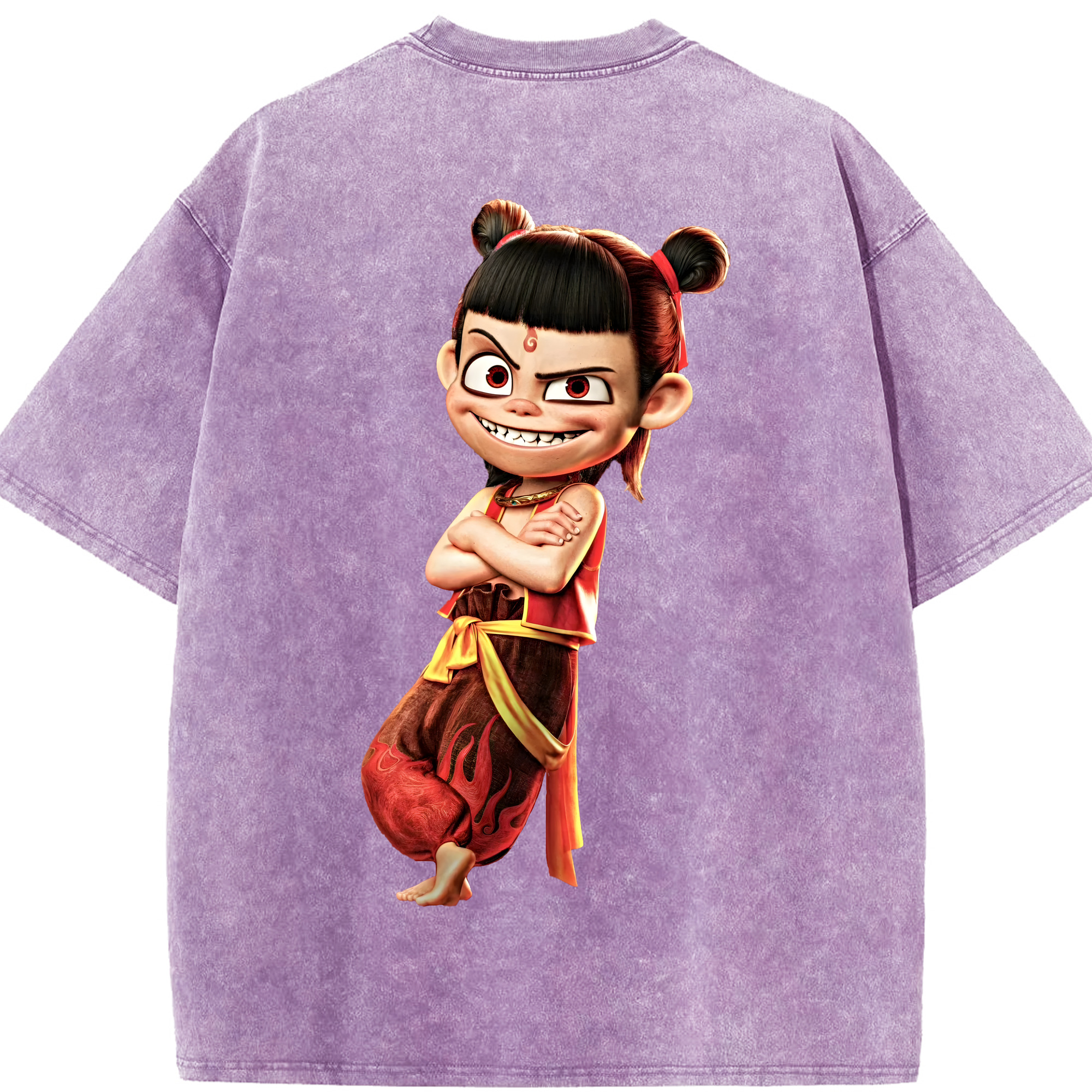 （画像用） Ne Zha 2 ナタ 魔童の大暴れ 綿100% ヴィンテージ風 半袖Tシャツ（背面プリント）