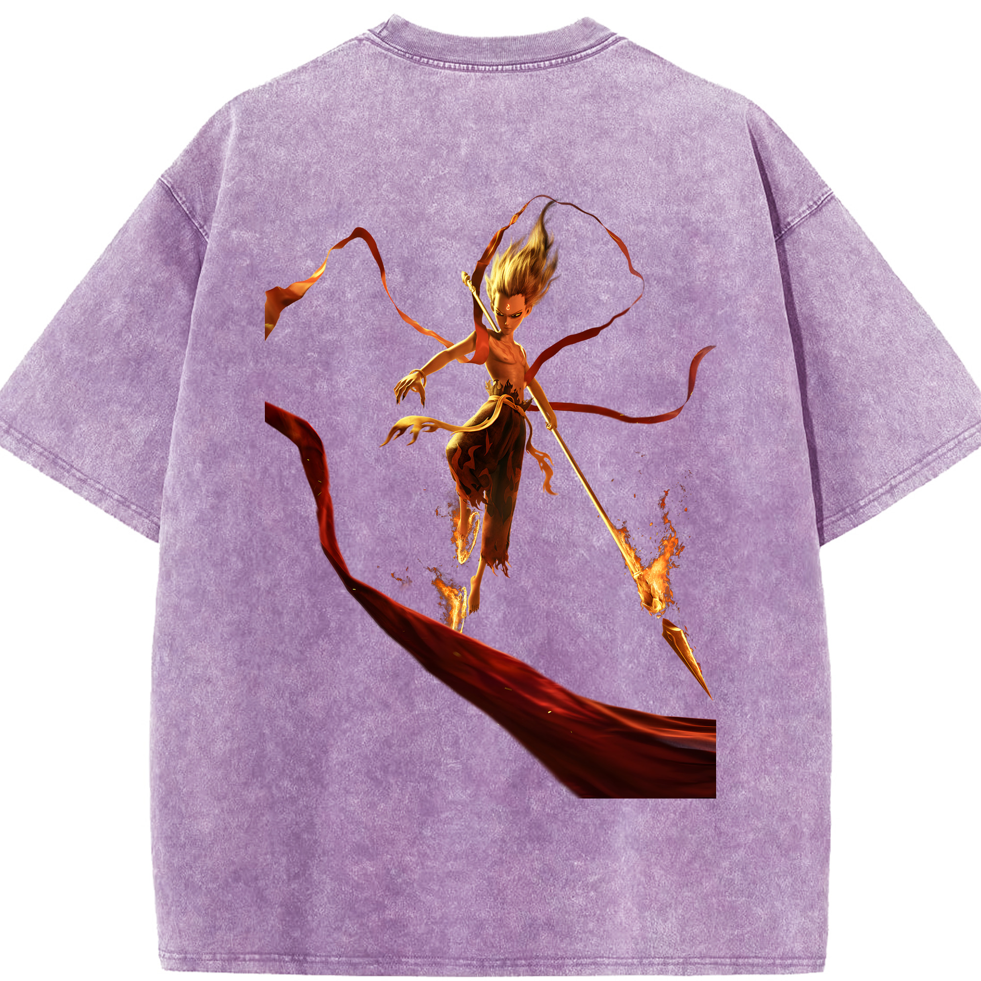 （画像用） Ne Zha 2 ナタ 魔童の大暴れ 綿100% ヴィンテージ風 半袖Tシャツ（背面プリント）