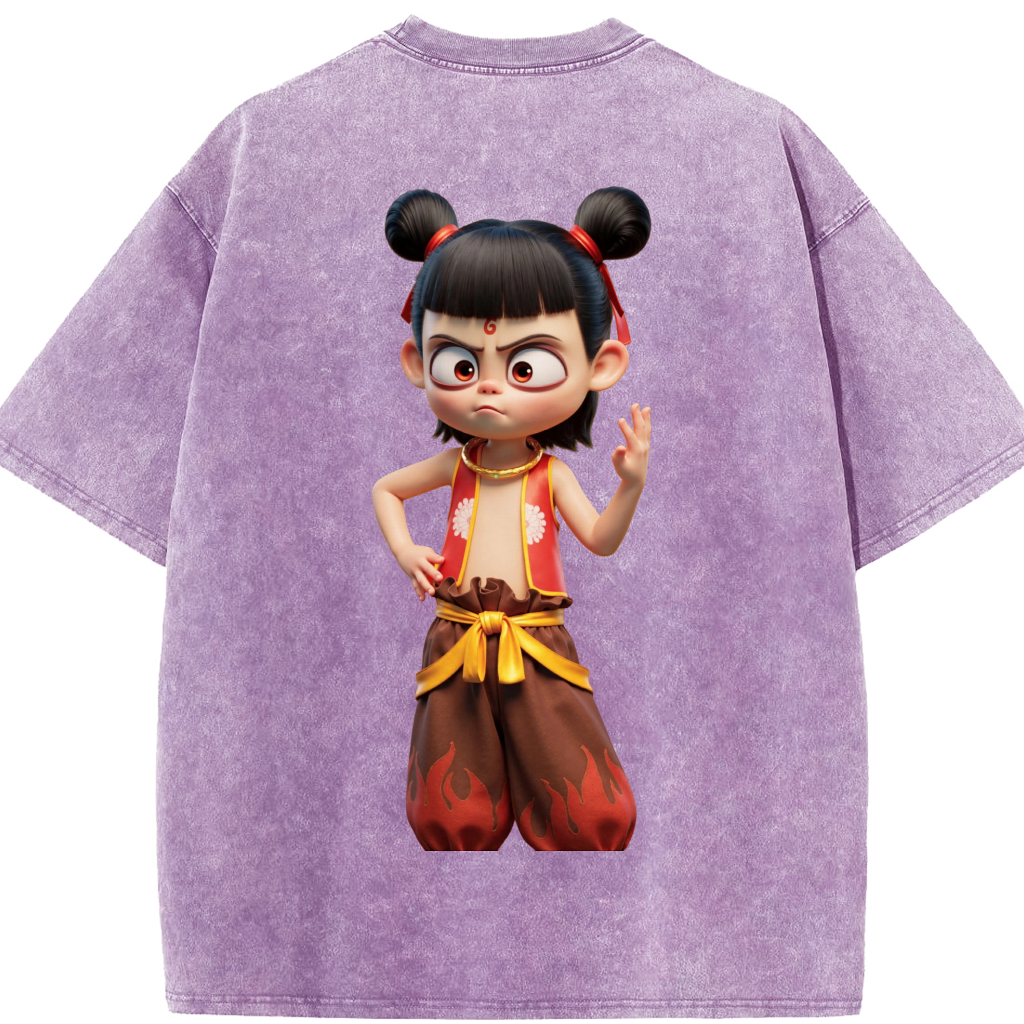 （画像用） Ne Zha 2 ナタ 魔童の大暴れ 綿100% ヴィンテージ風 半袖Tシャツ（背面プリント）