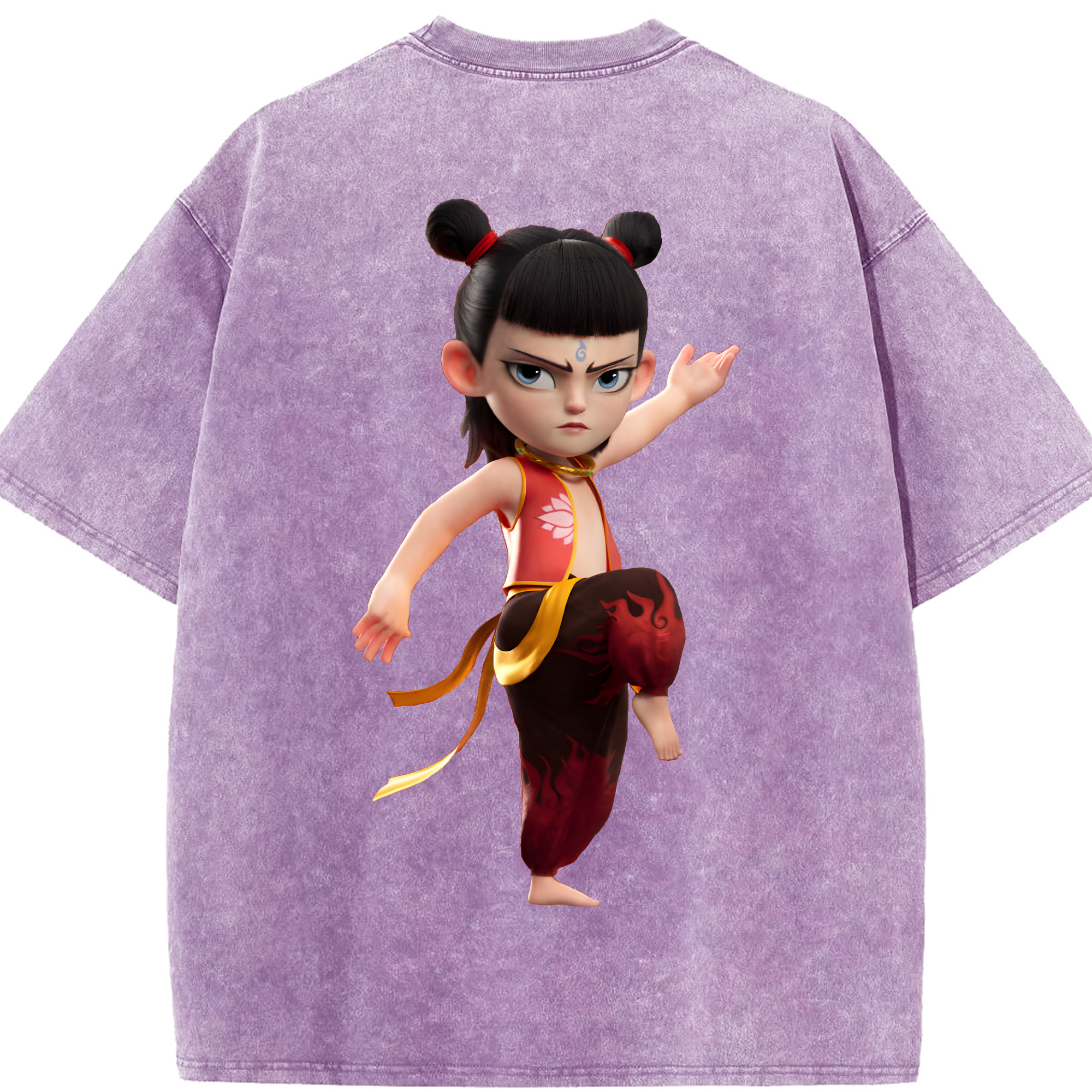 （画像用） Ne Zha 2 ナタ 魔童の大暴れ 綿100% ヴィンテージ風 半袖Tシャツ（背面プリント）