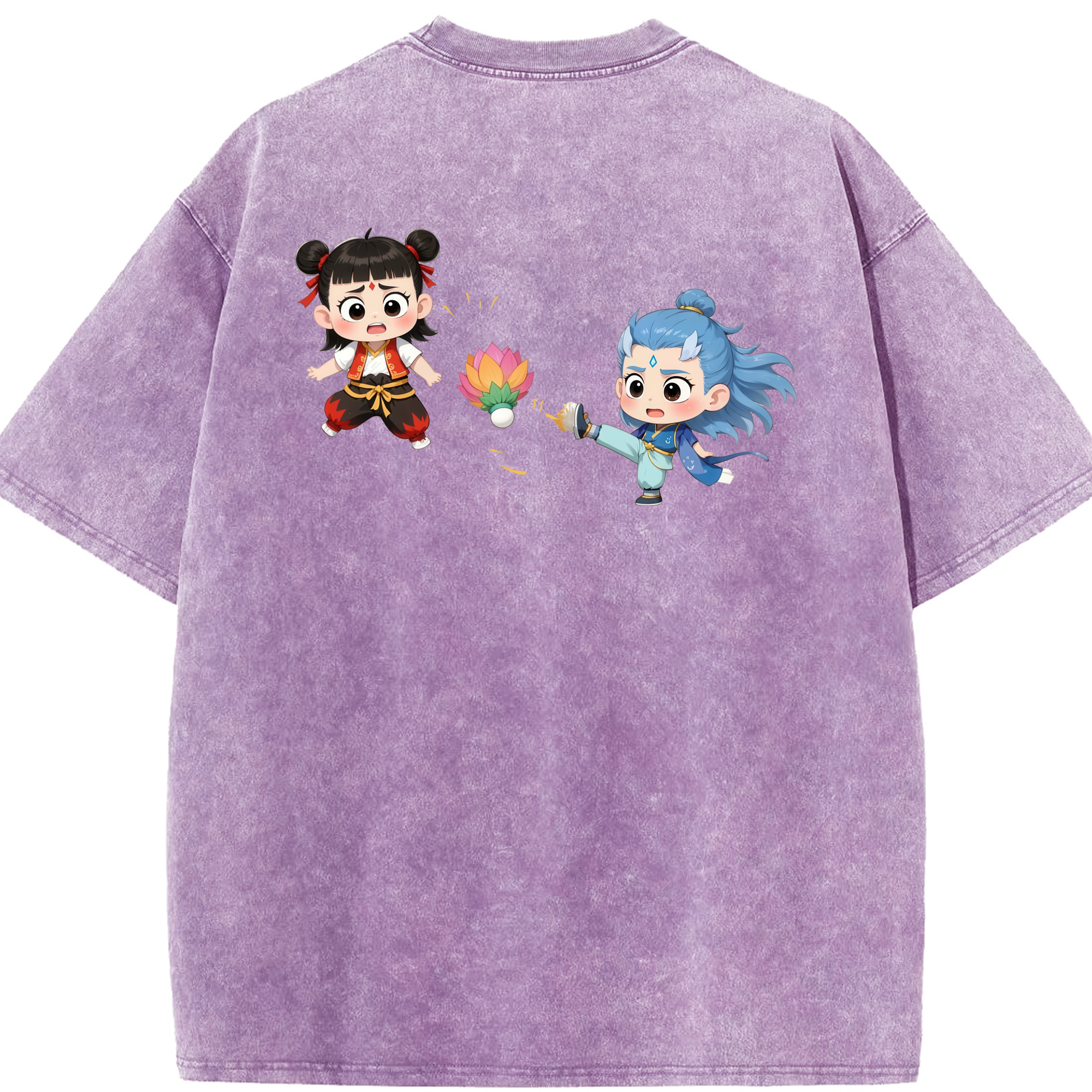 （画像用） Ne Zha 2 ナタ 魔童の大暴れ 綿100% ヴィンテージ風 半袖Tシャツ（背面プリント）