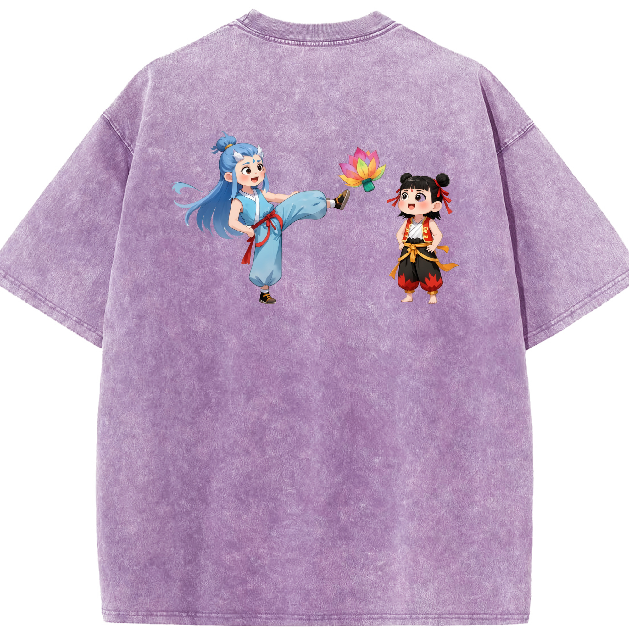 （画像用） Ne Zha 2 ナタ 魔童の大暴れ 綿100% ヴィンテージ風 半袖Tシャツ（背面プリント）
