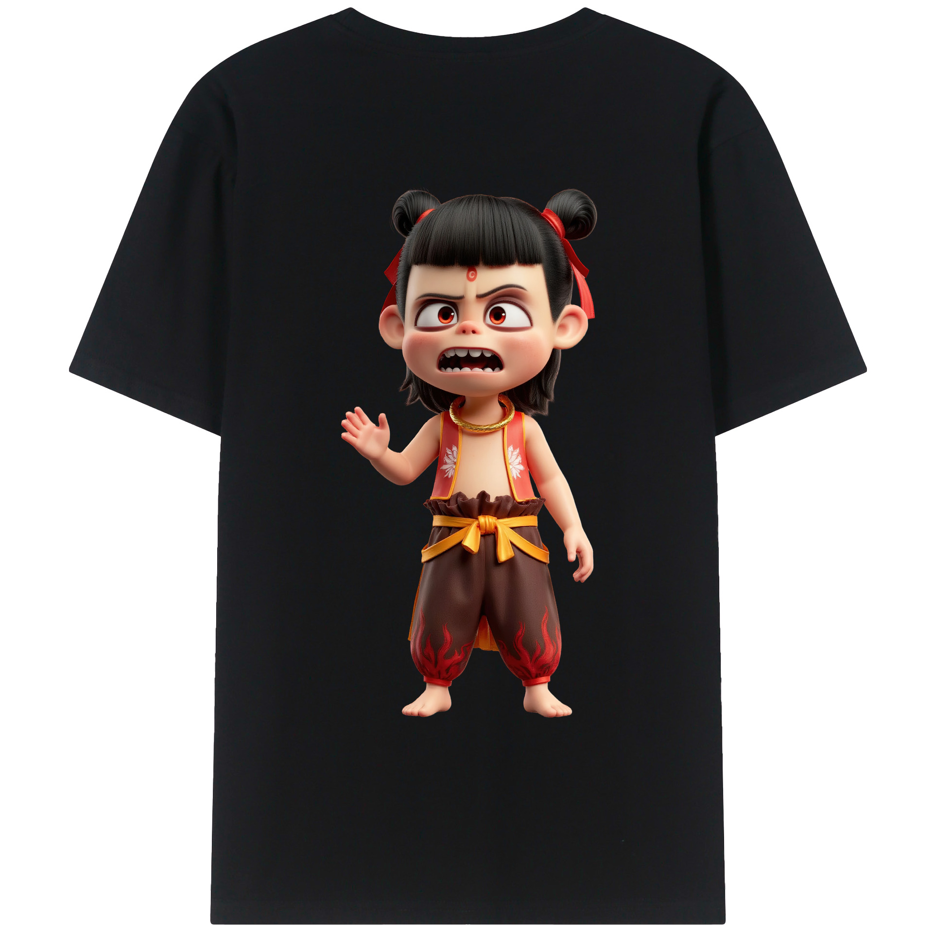 （画像用） Ne Zha 2 ナタ 魔童の大暴れ 綿100％ メンズ半袖Tシャツ（バックプリント） 通気性
