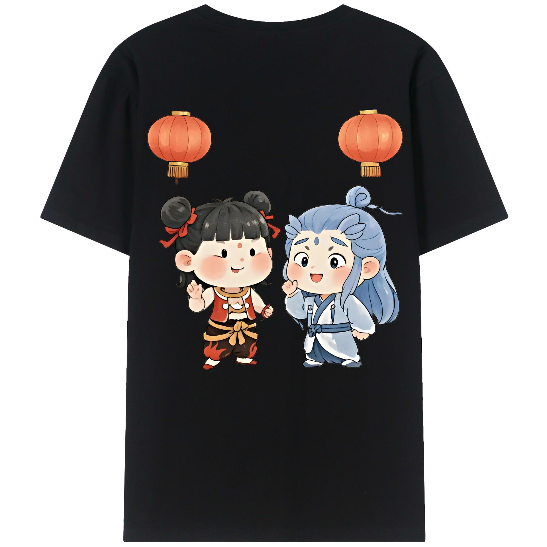 （画像用） Ne Zha 2 ナタ 魔童の大暴れ 綿100％ メンズ半袖Tシャツ（バックプリント） 通気性
